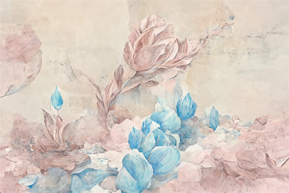 Fototapeta kwiaty różowe z niebieskimi płatkami