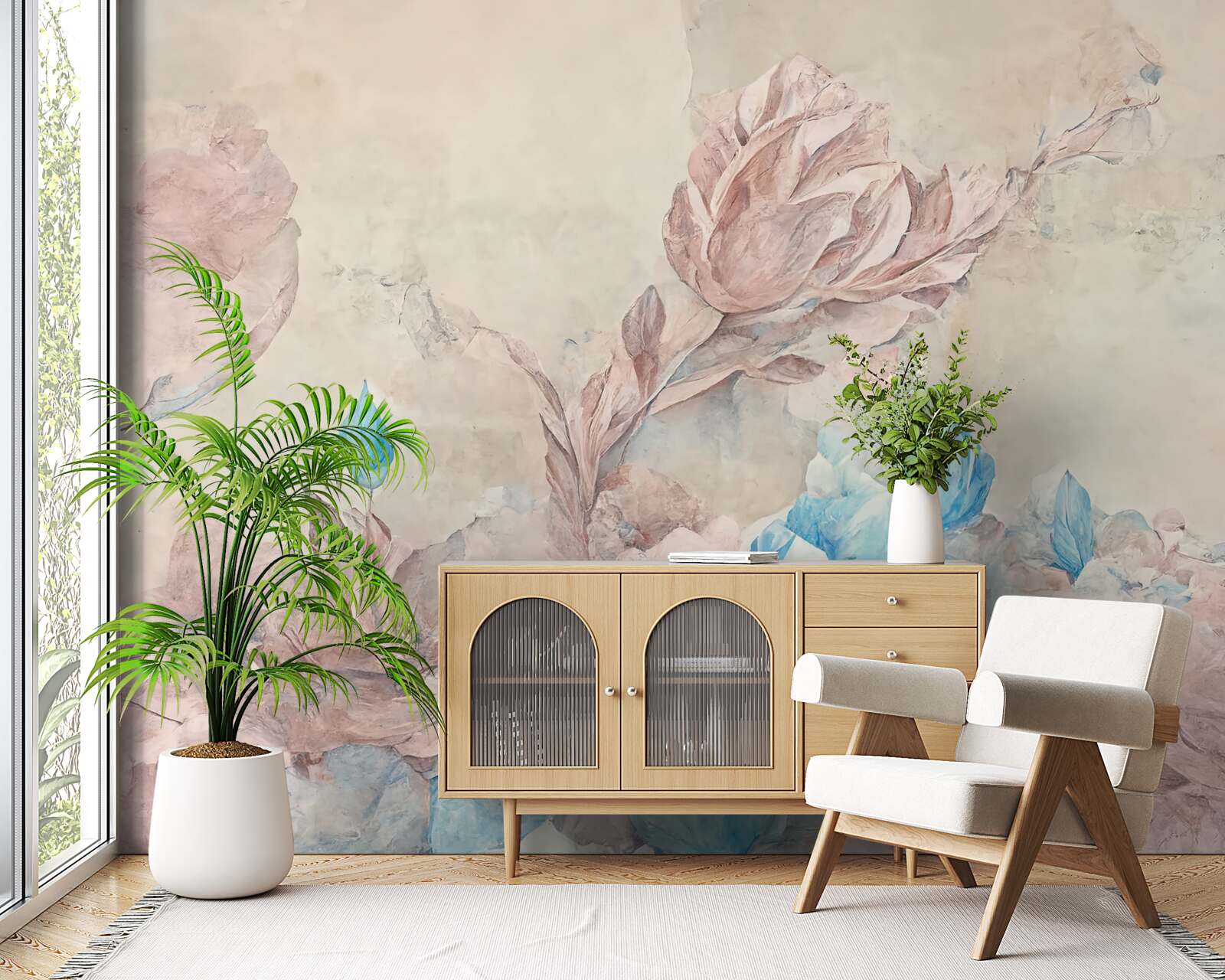 Fototapeta kwiaty różowe z niebieskimi płatkami