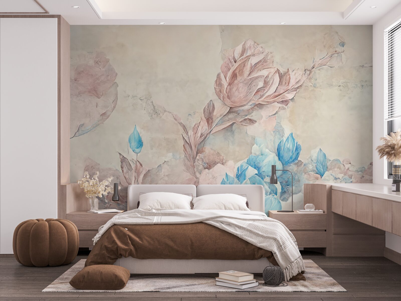 Fototapeta kwiaty różowe z niebieskimi płatkami