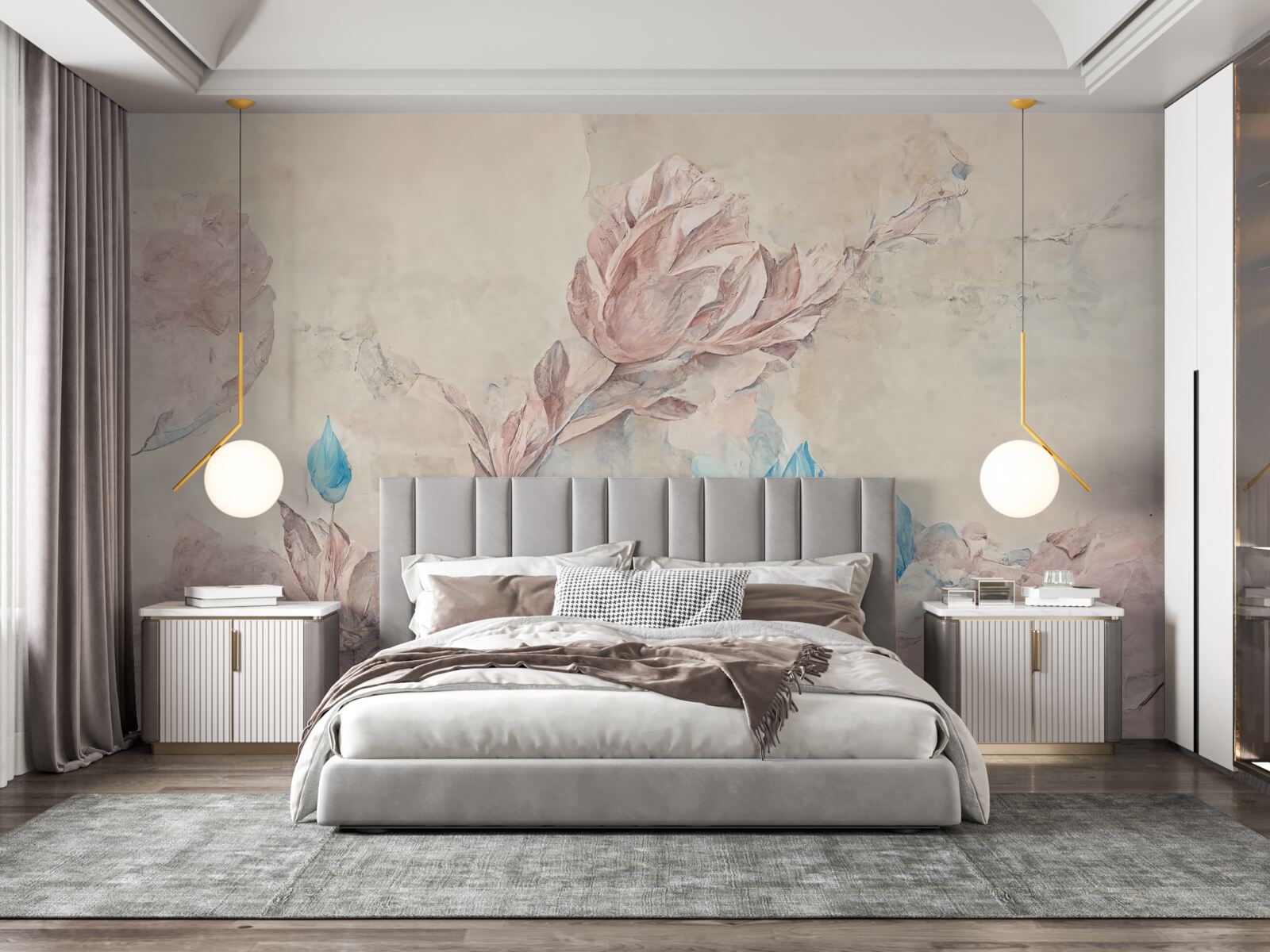 Fototapeta kwiaty różowe z niebieskimi płatkami