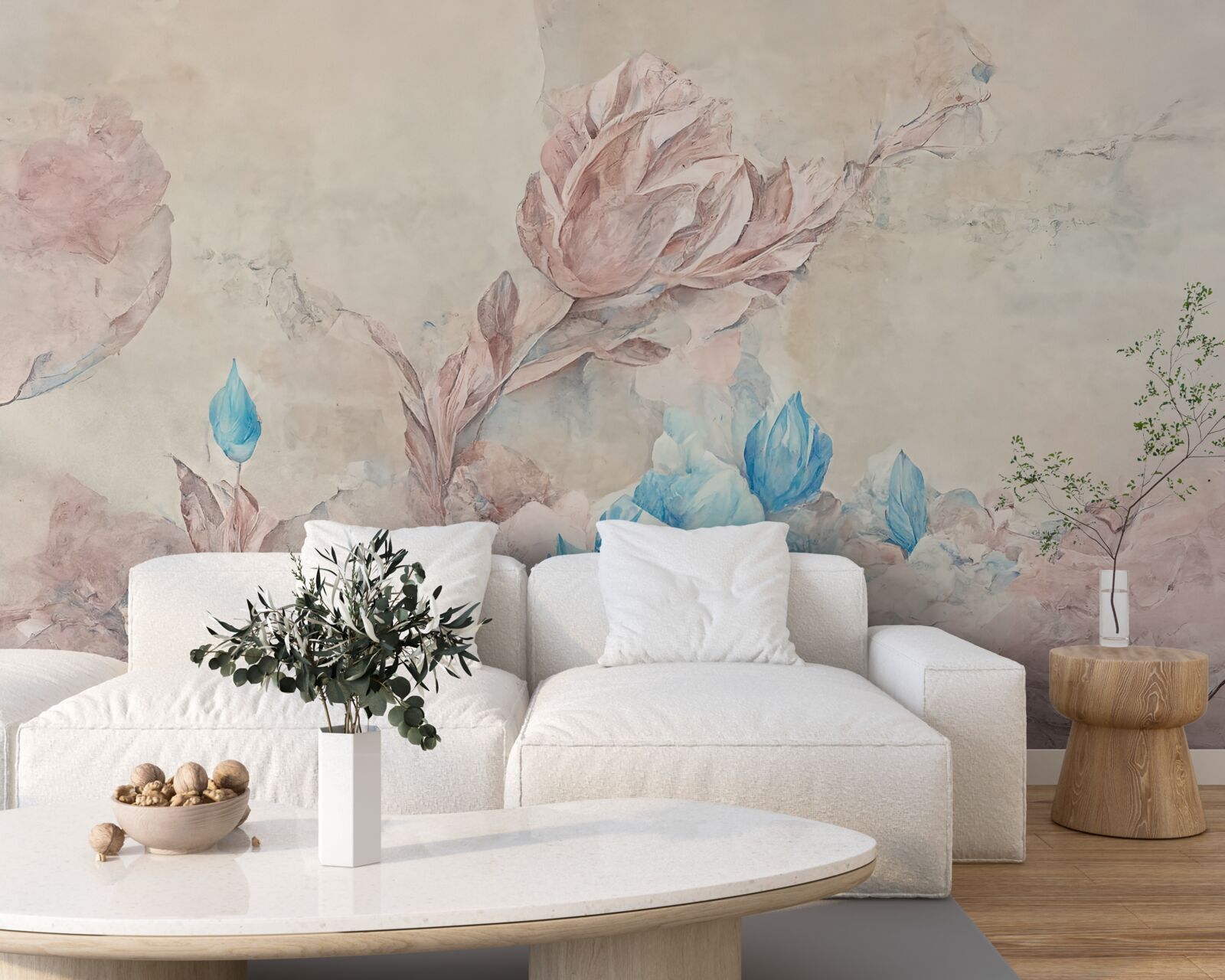 Fototapeta kwiaty różowe z niebieskimi płatkami