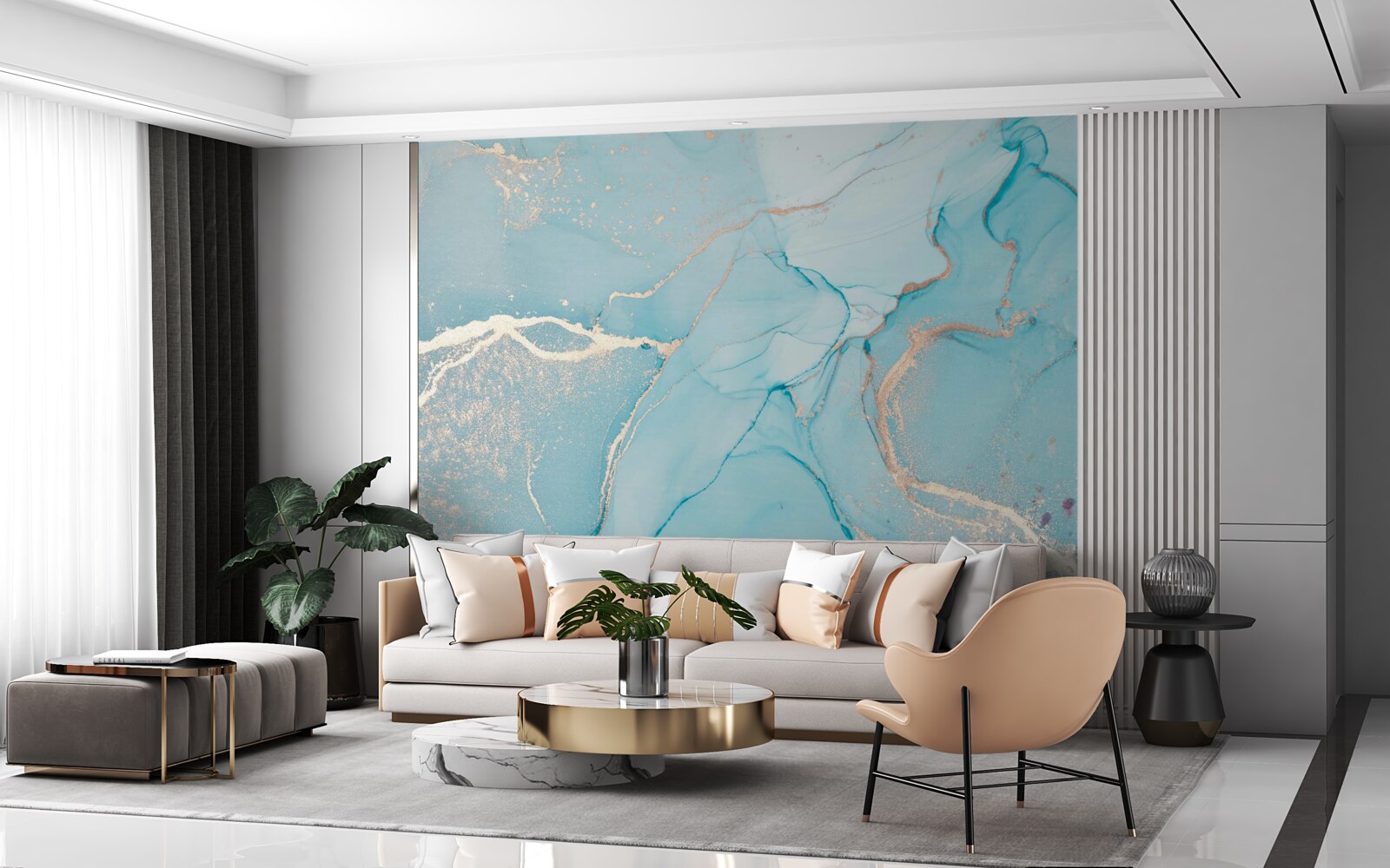 Fototapeta marmur w odcieniach błękitu i turkusu