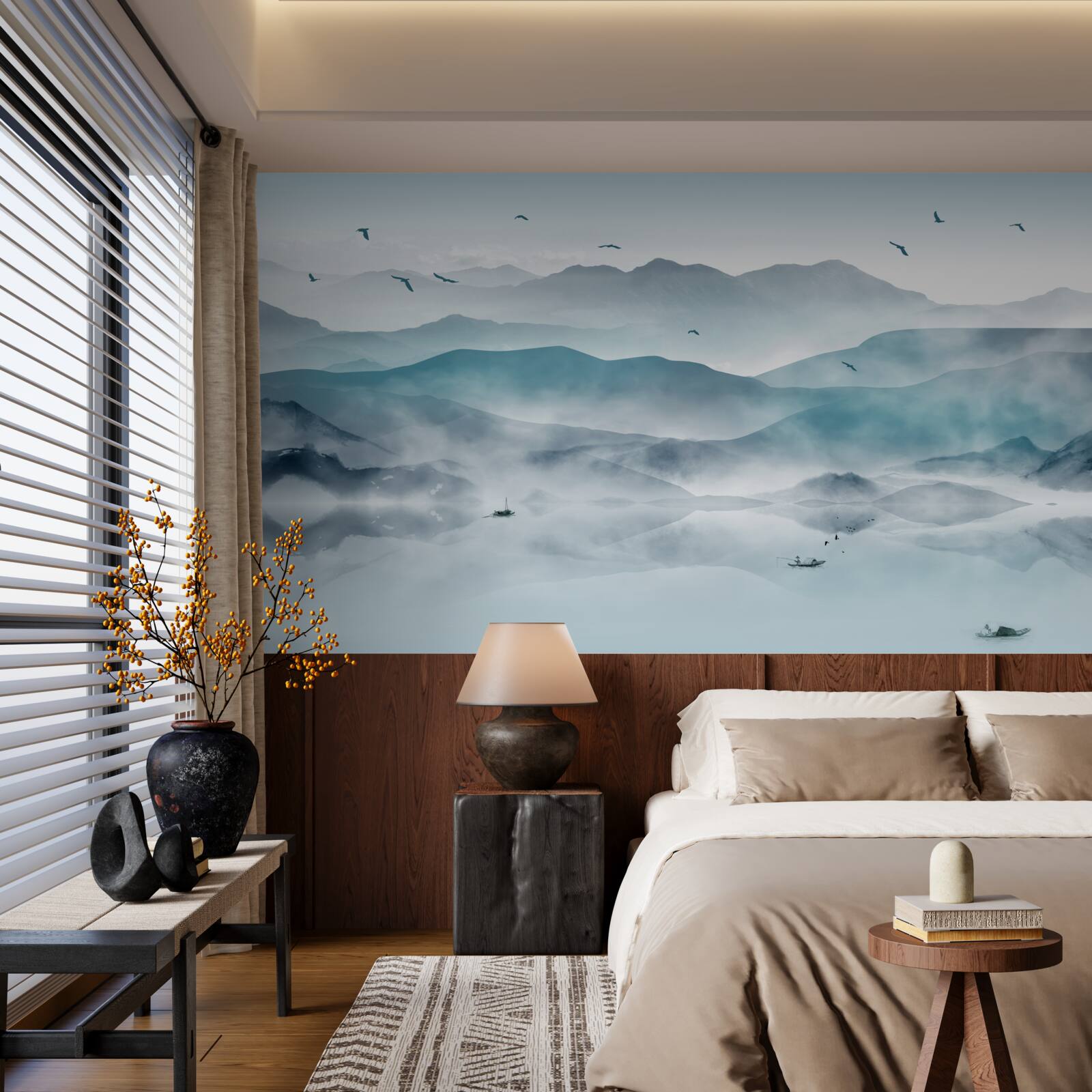 Fototapeta krawędź mgły opada na powierzchnię wody