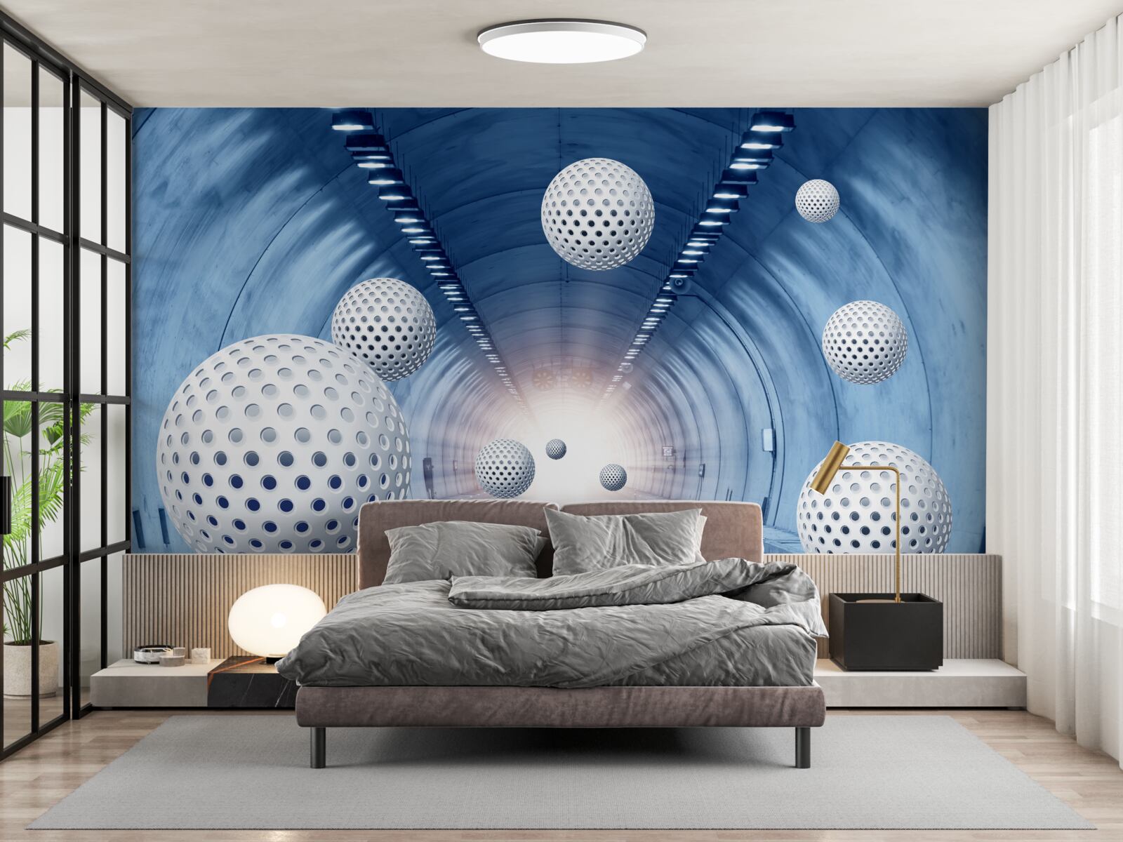 Fototapeta niebieskie przejście i białe kule