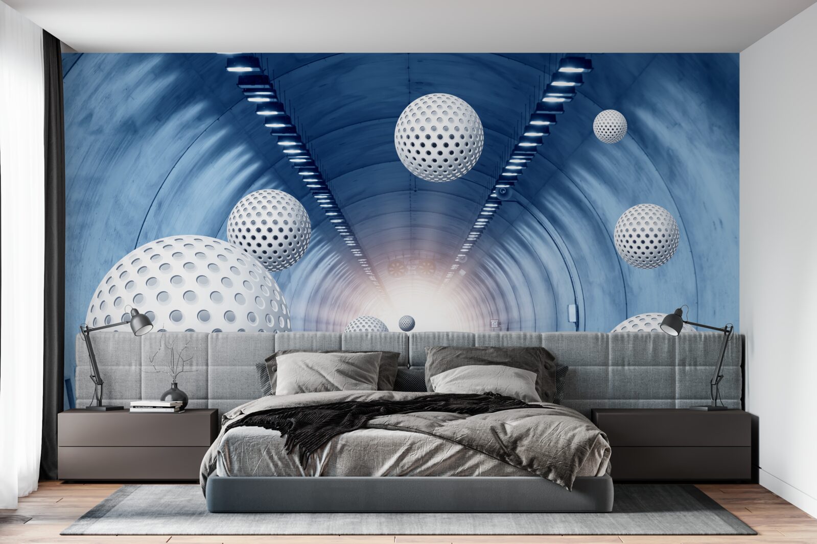 Fototapeta niebieskie przejście i białe kule