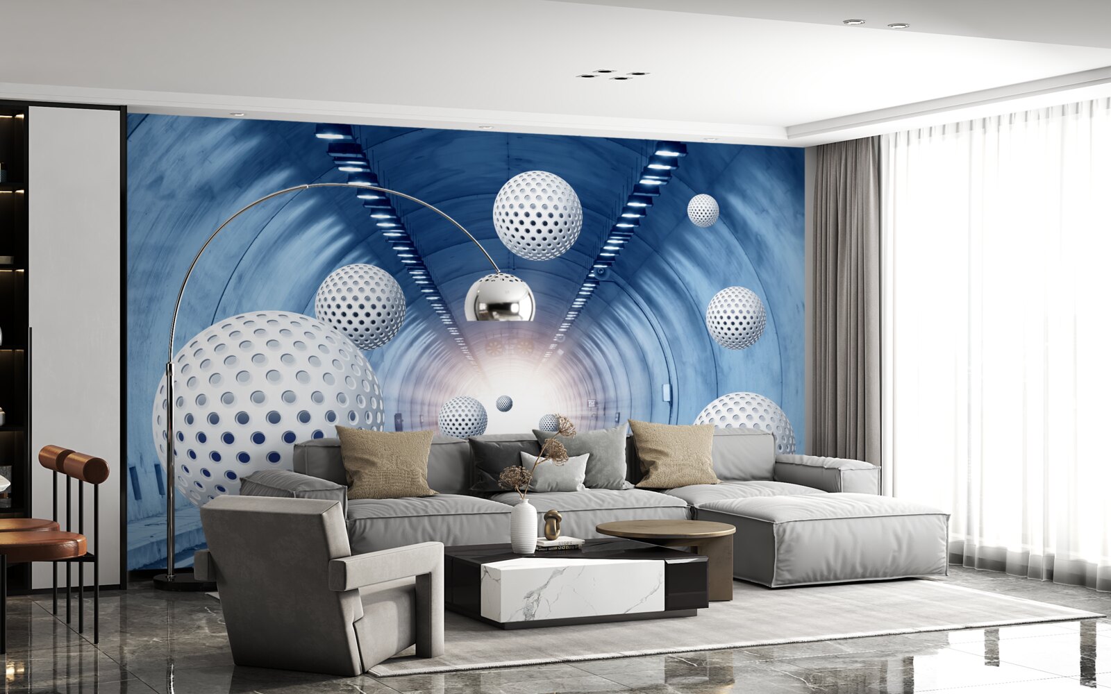 Fototapeta niebieskie przejście i białe kule