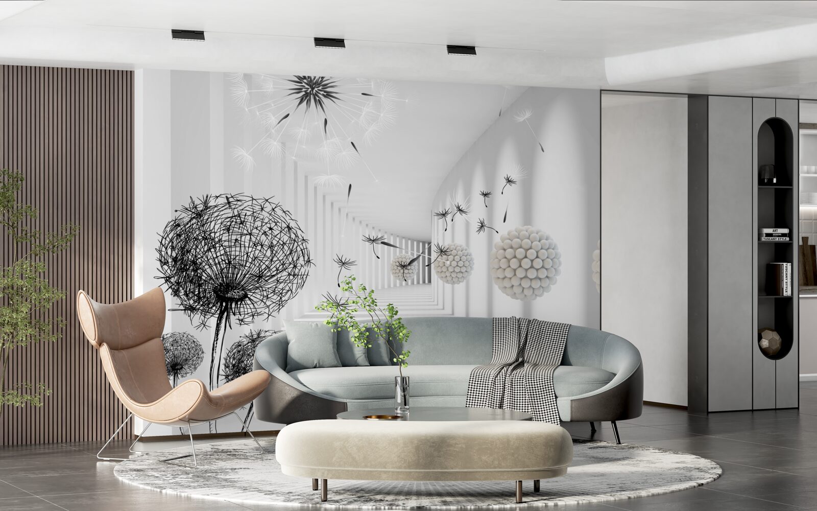 Fototapeta tunel, w którym znikają latające mlecze