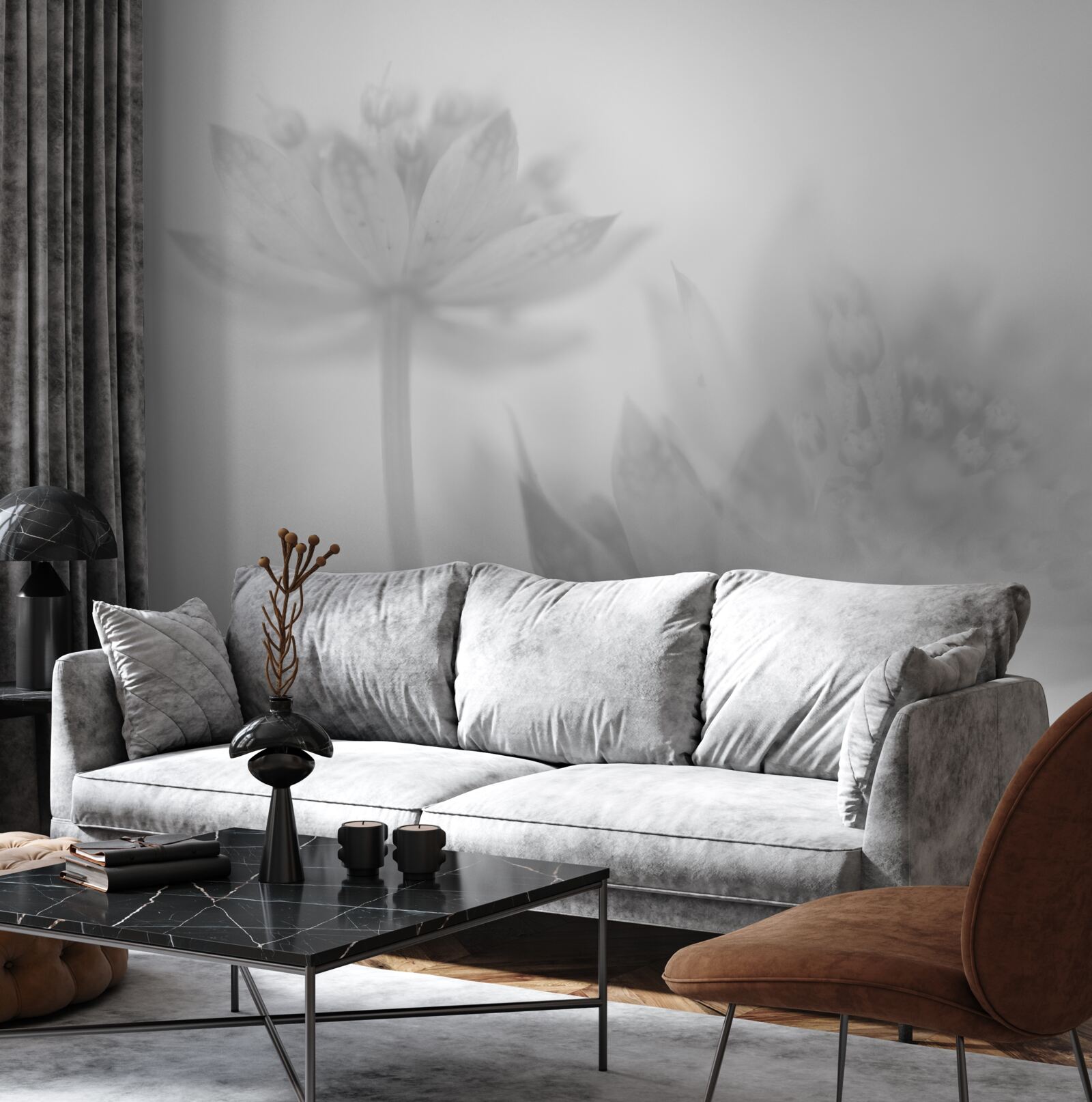 Fototapeta lotosy w odcieniach czerni i bieli