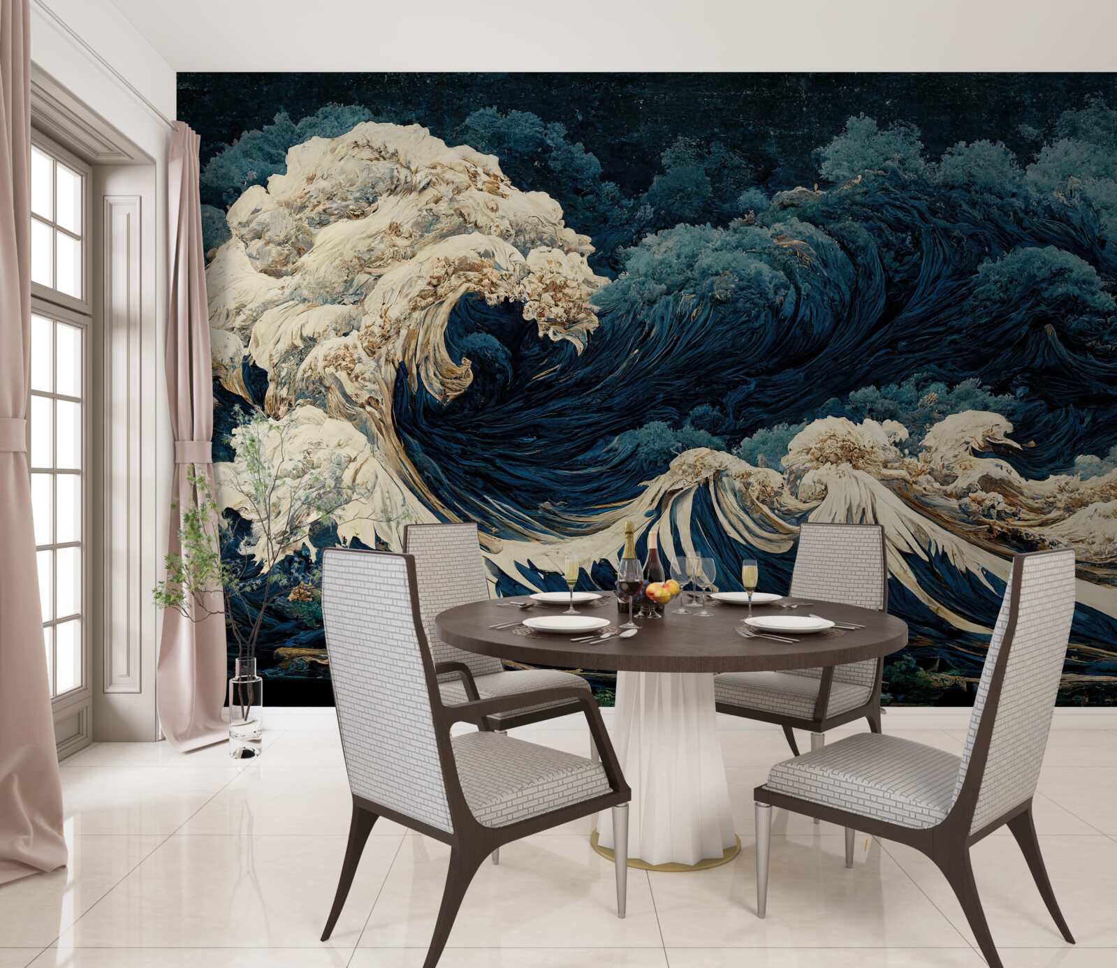 Fototapeta obraz fal oceanu pod nocnym niebem