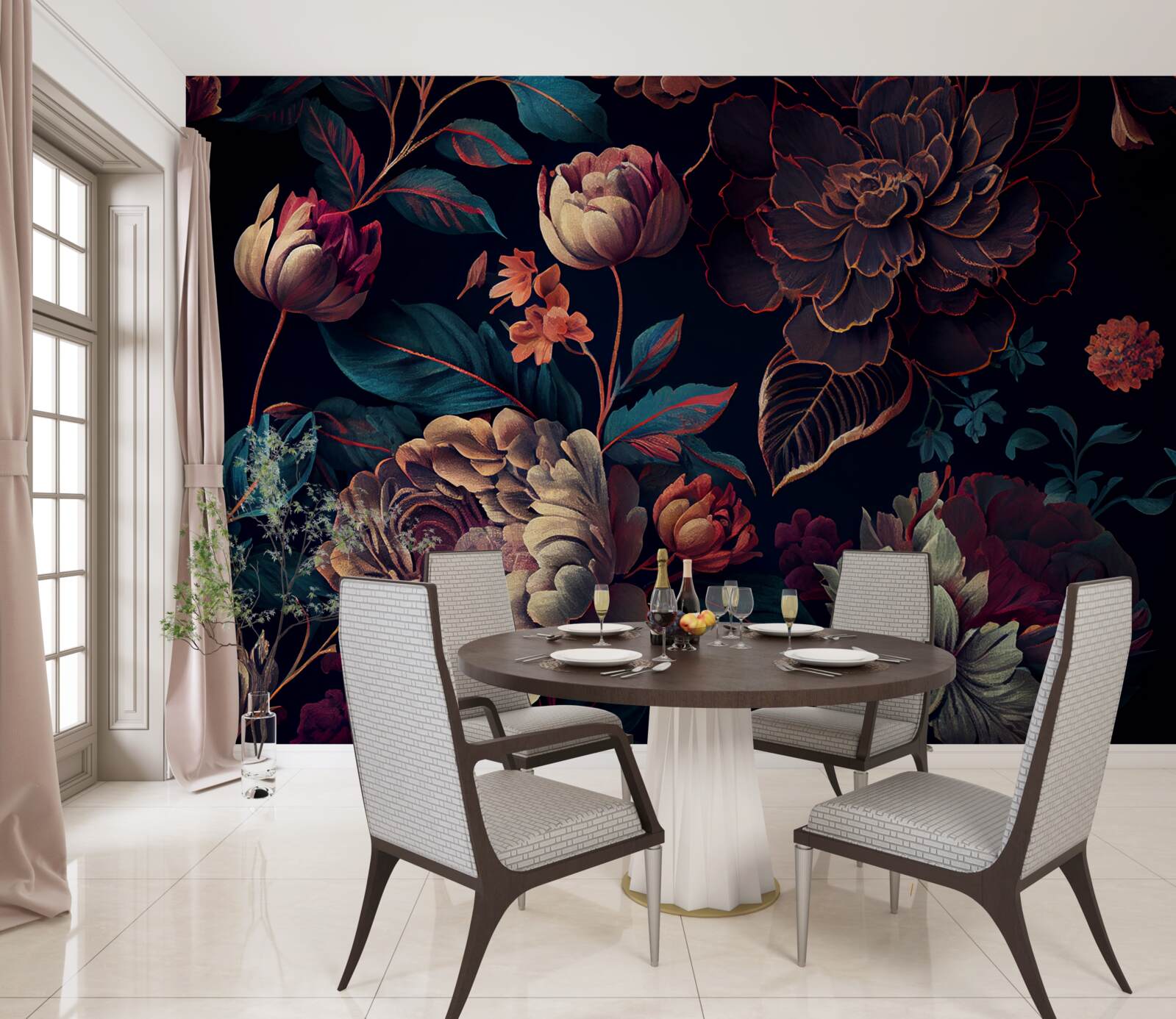 Fototapeta mieszanka ciemnych pięknych kwiatów