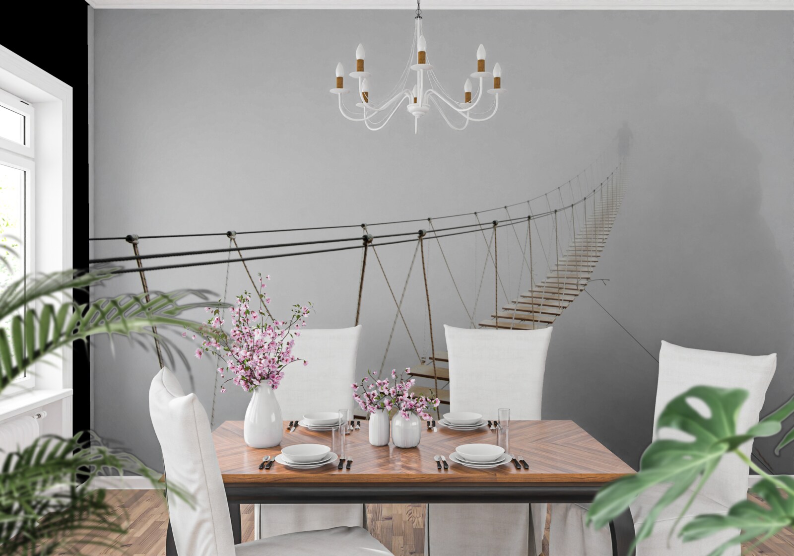 Fototapeta mgła nad mostem wiszącym