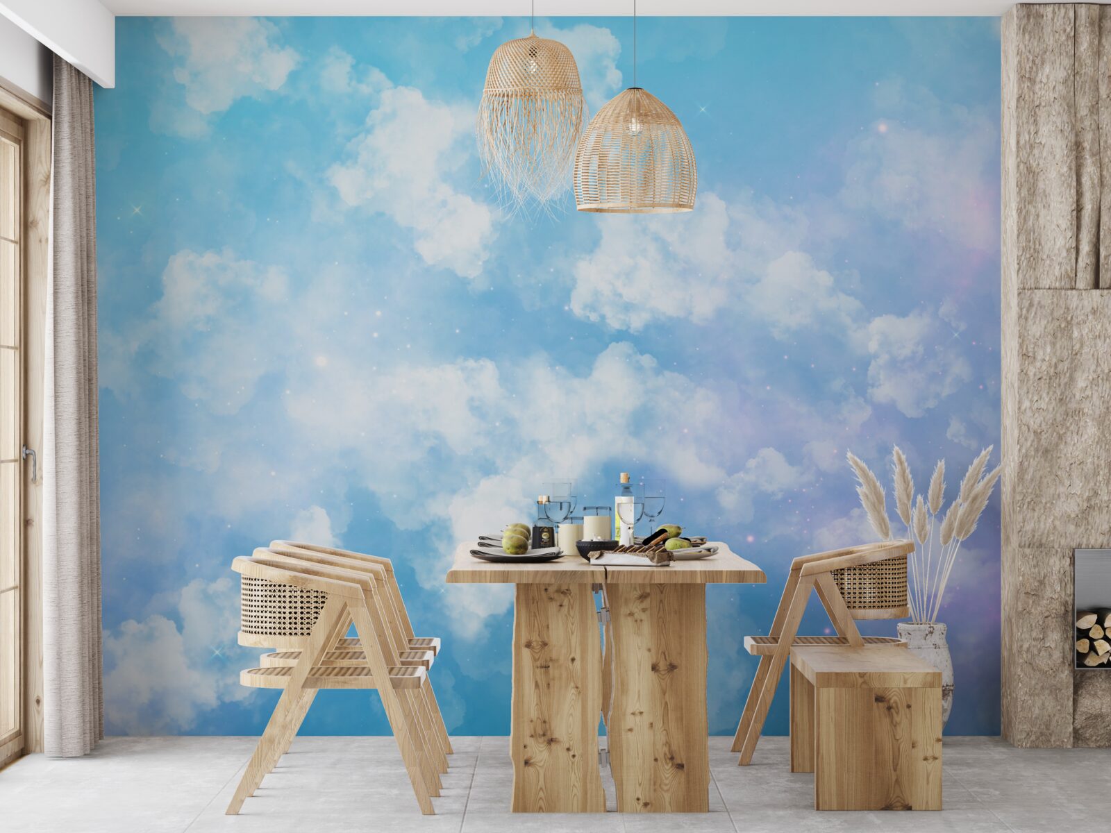 Fototapeta firmament, cieszący oko swoją jasnością i śnieżnobiałymi chmurami