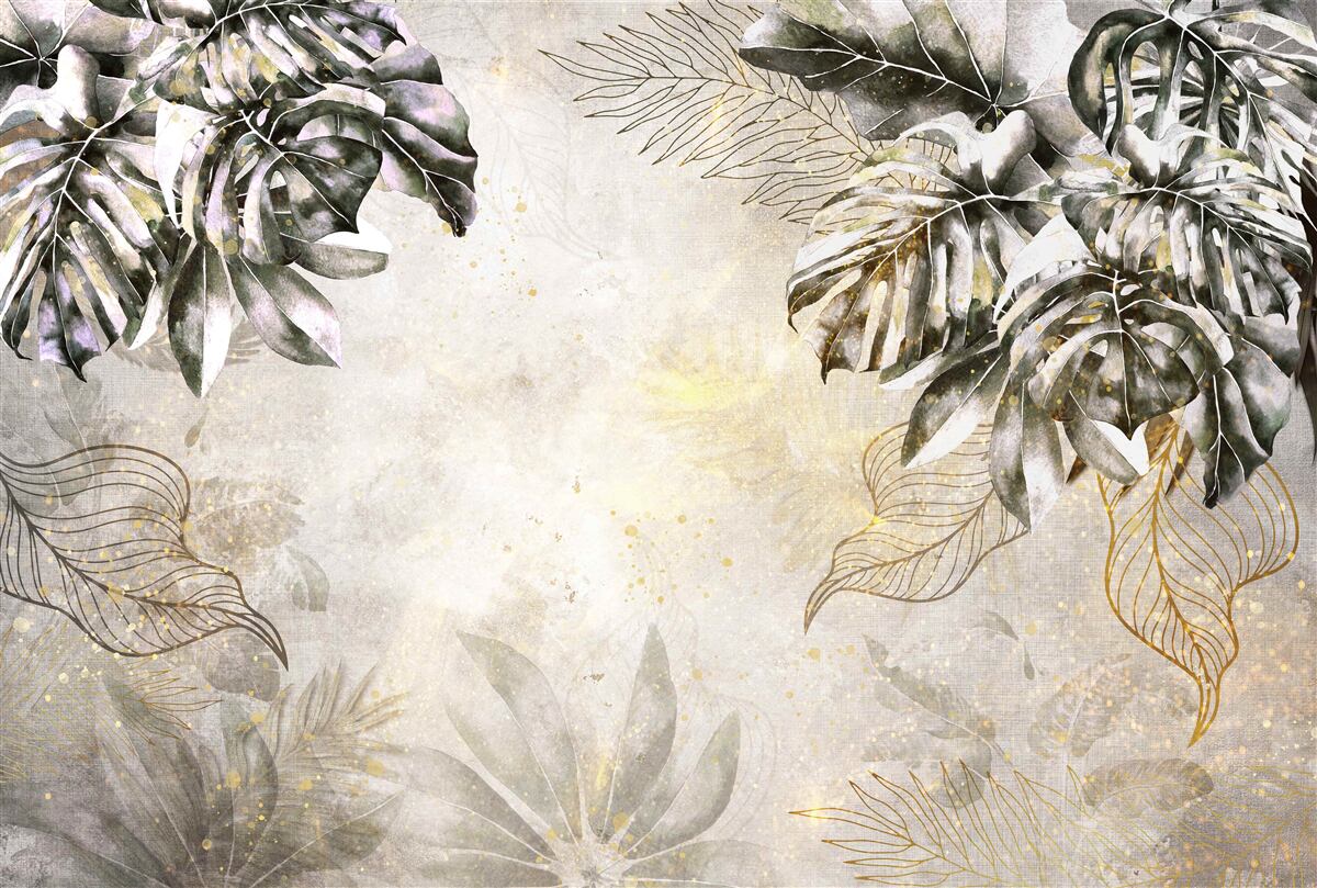 Fototapeta jesienna kompozycja zawiera duże liście monstery