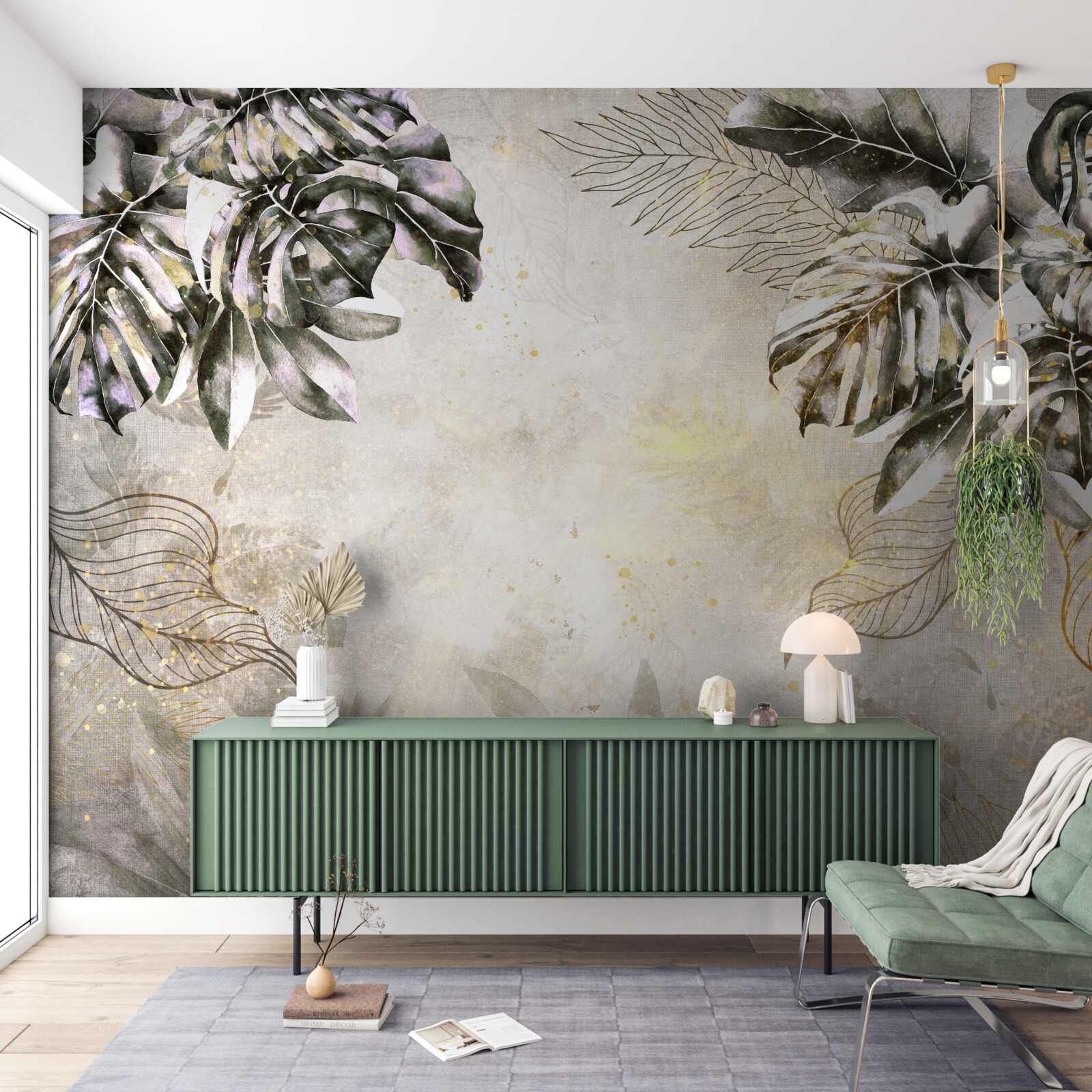 Fototapeta jesienna kompozycja zawiera duże liście monstery