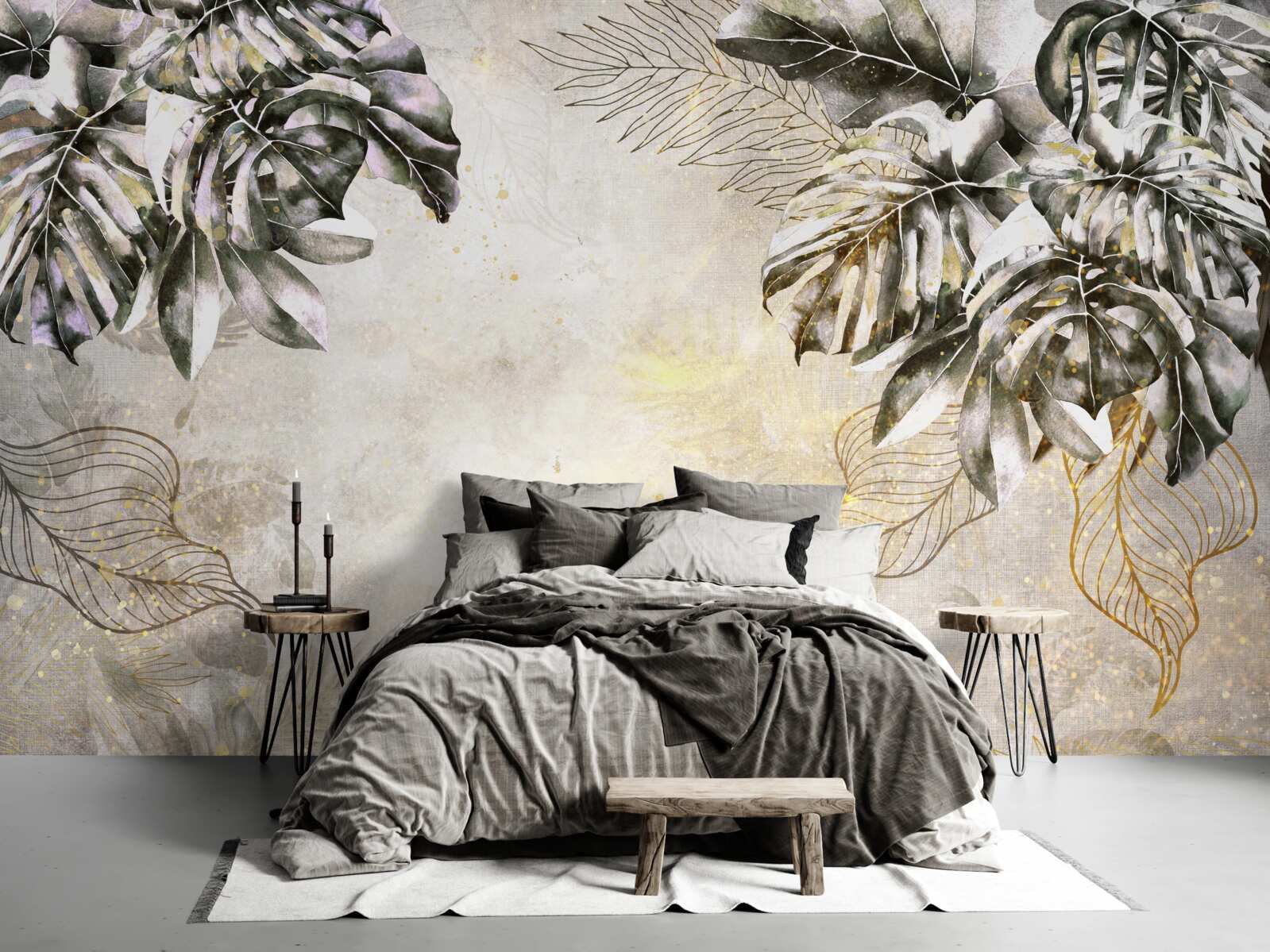 Fototapeta jesienna kompozycja zawiera duże liście monstery