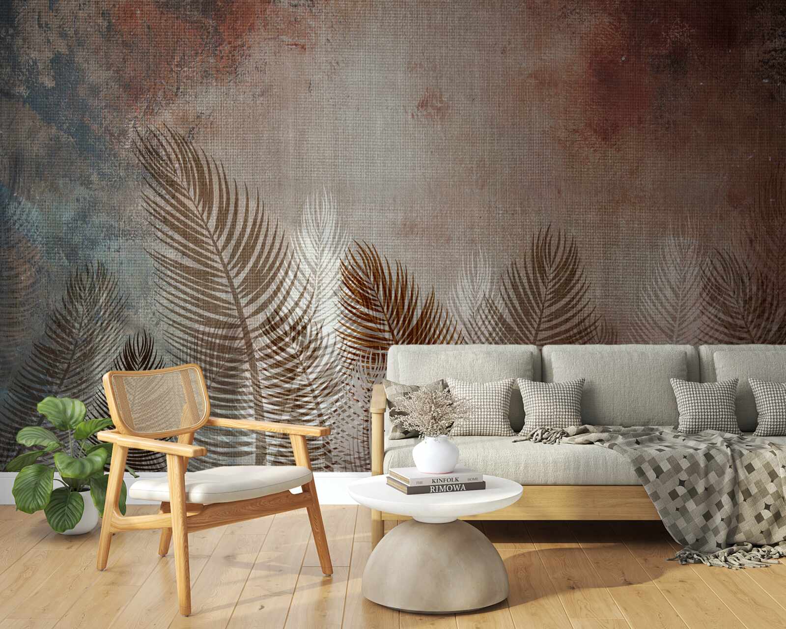 Fototapeta liście palm w jesiennej palecie mają puszysty wygląd