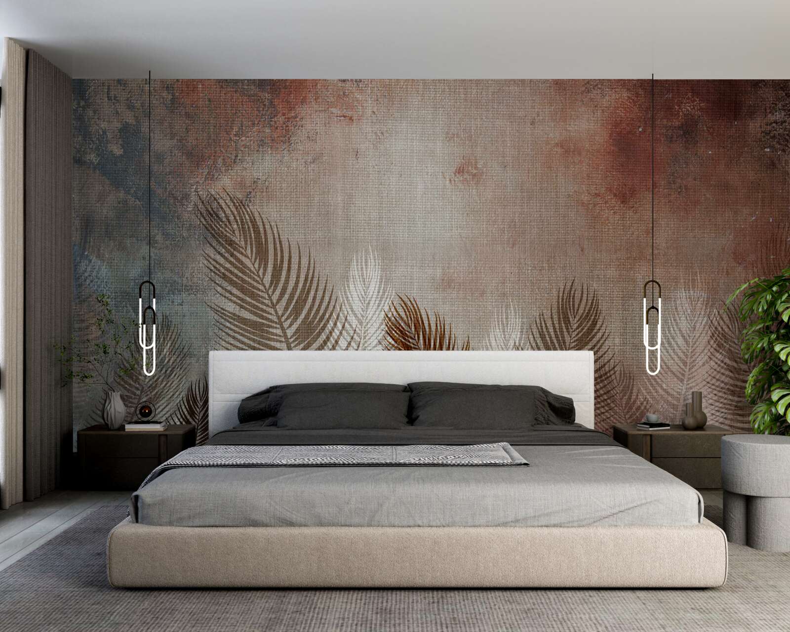 Fototapeta liście palm w jesiennej palecie mają puszysty wygląd