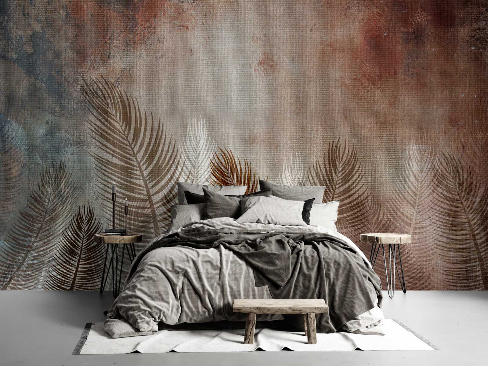 Fototapeta liście palm w jesiennej palecie mają puszysty wygląd