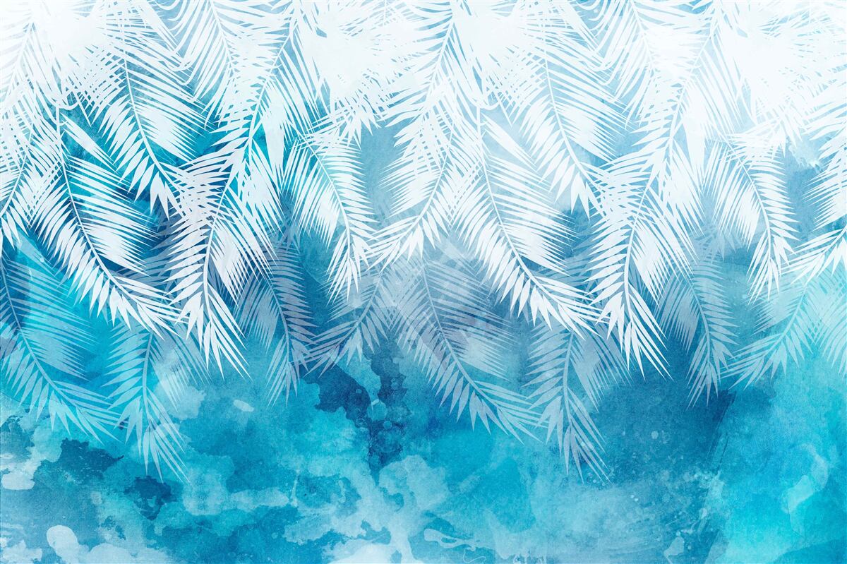 Fototapeta liście białej paproci na zimowym tle