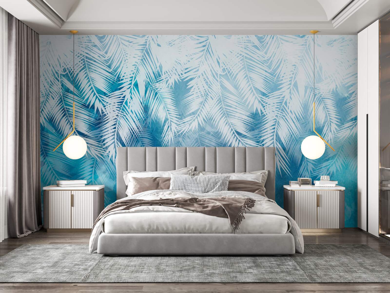 Fototapeta liście białej paproci na zimowym tle