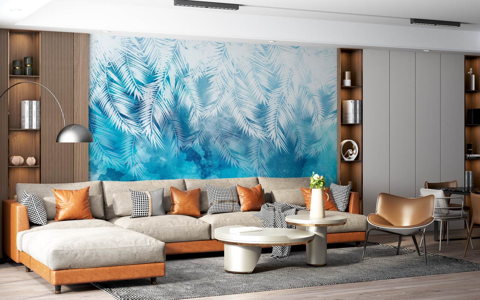 Fototapeta liście białej paproci na zimowym tle