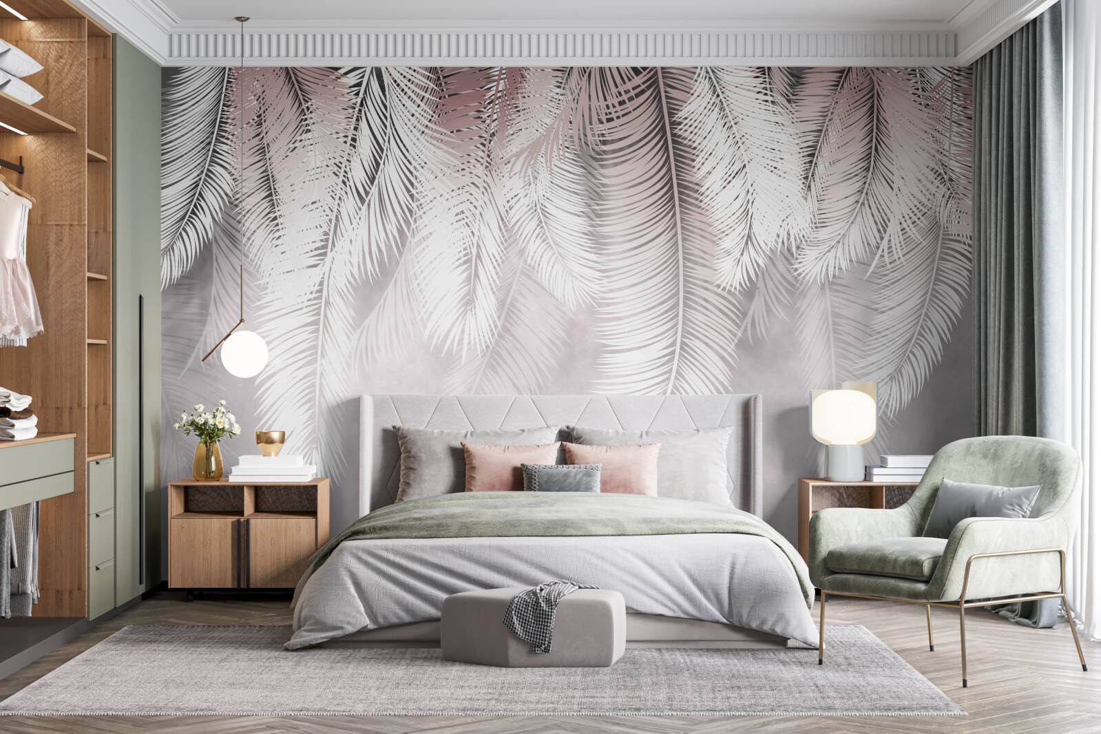 Fototapeta liście palmowe białe, puszyste i jasne