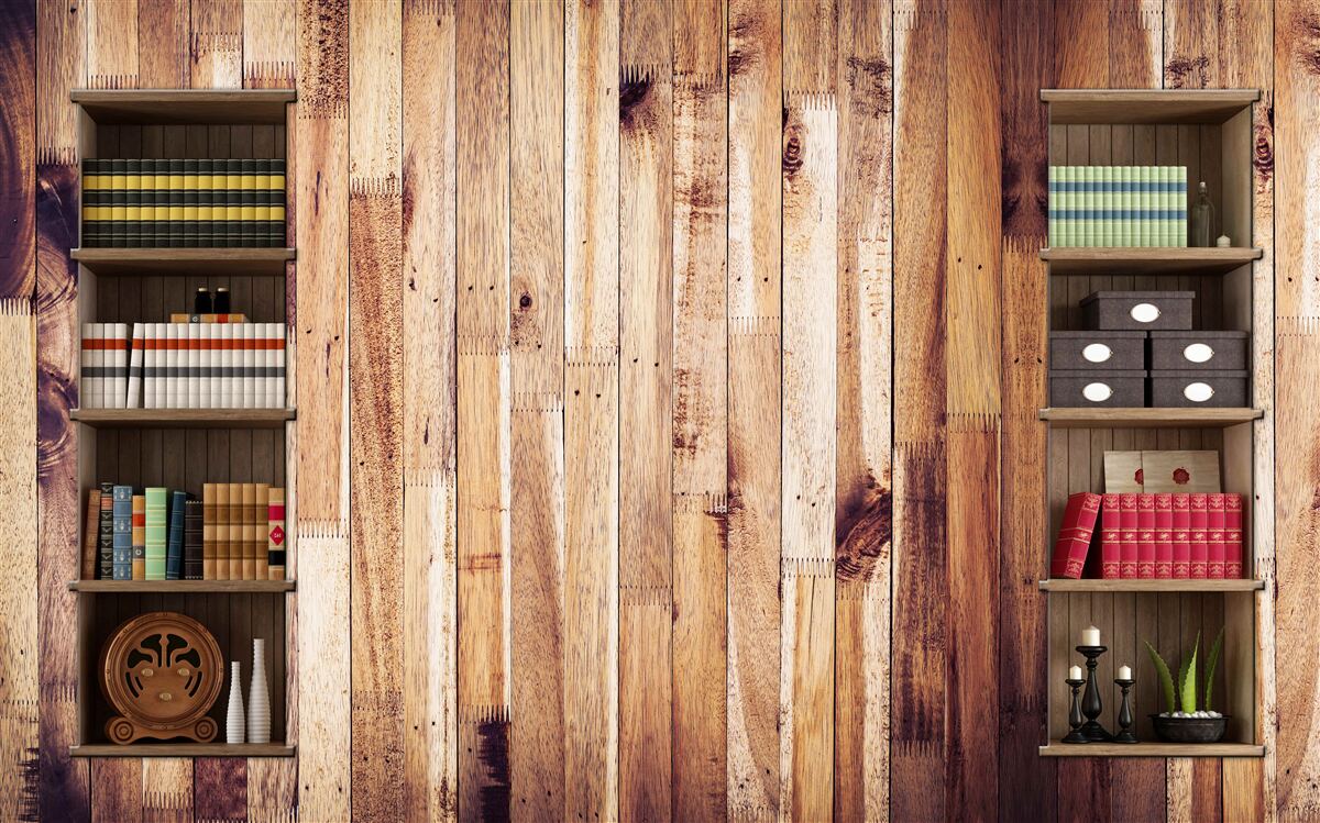 Fototapeta półki na książki na parkiecie