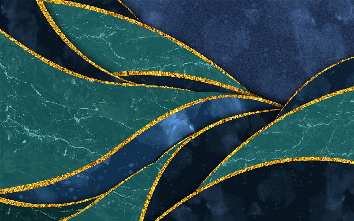 Fototapeta szmaragdowe linie z wdziękiem zakrzywione na niebieskim tle