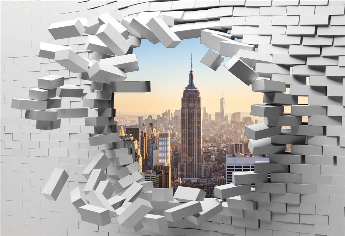 Fototapeta patrząc przez zniszczoną ścianę empire state building