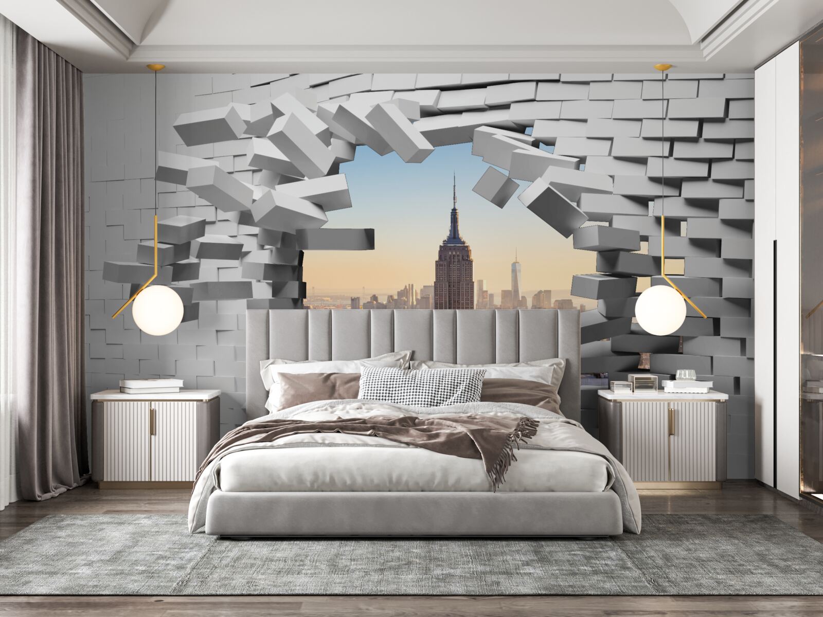 Fototapeta patrząc przez zniszczoną ścianę empire state building