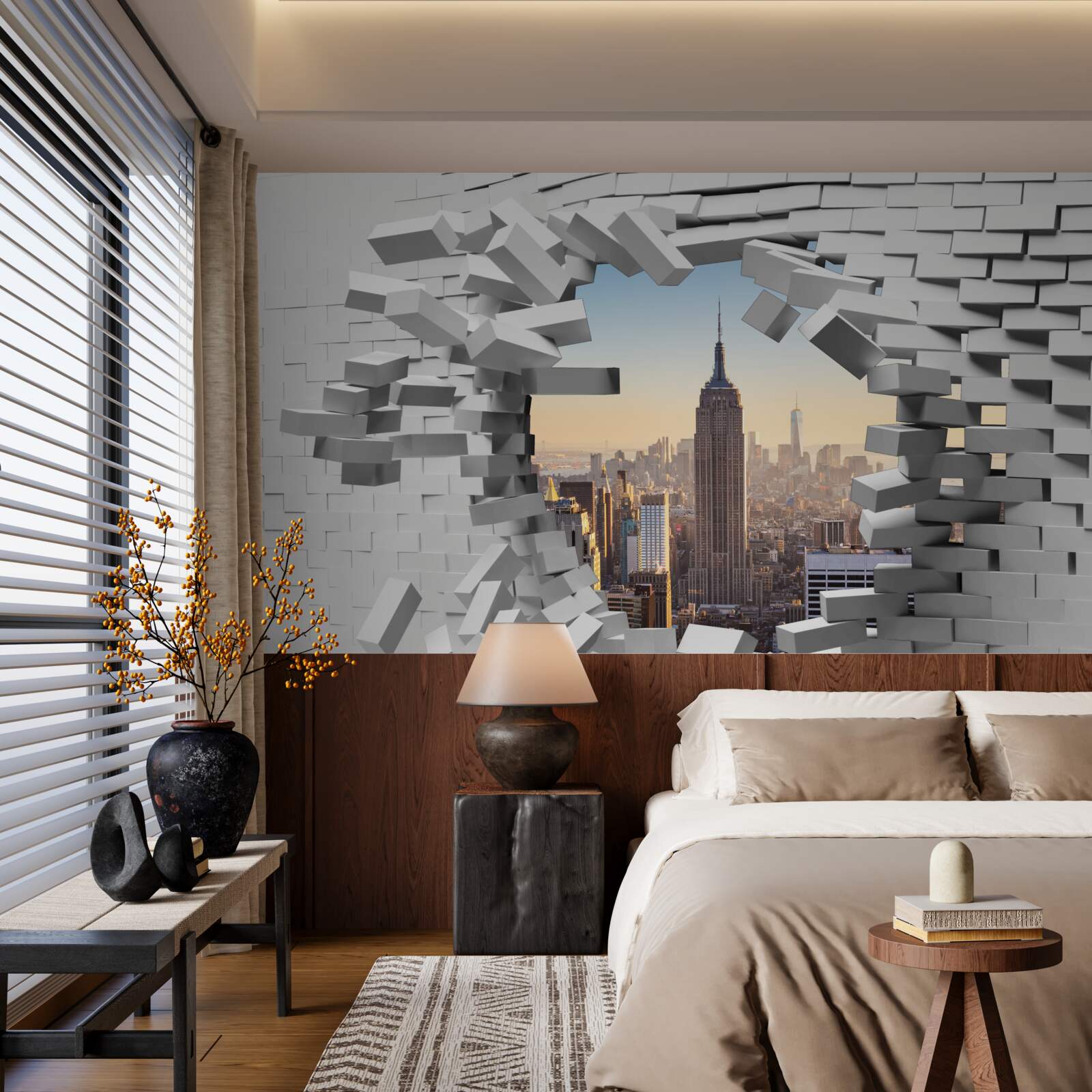 Fototapeta patrząc przez zniszczoną ścianę empire state building