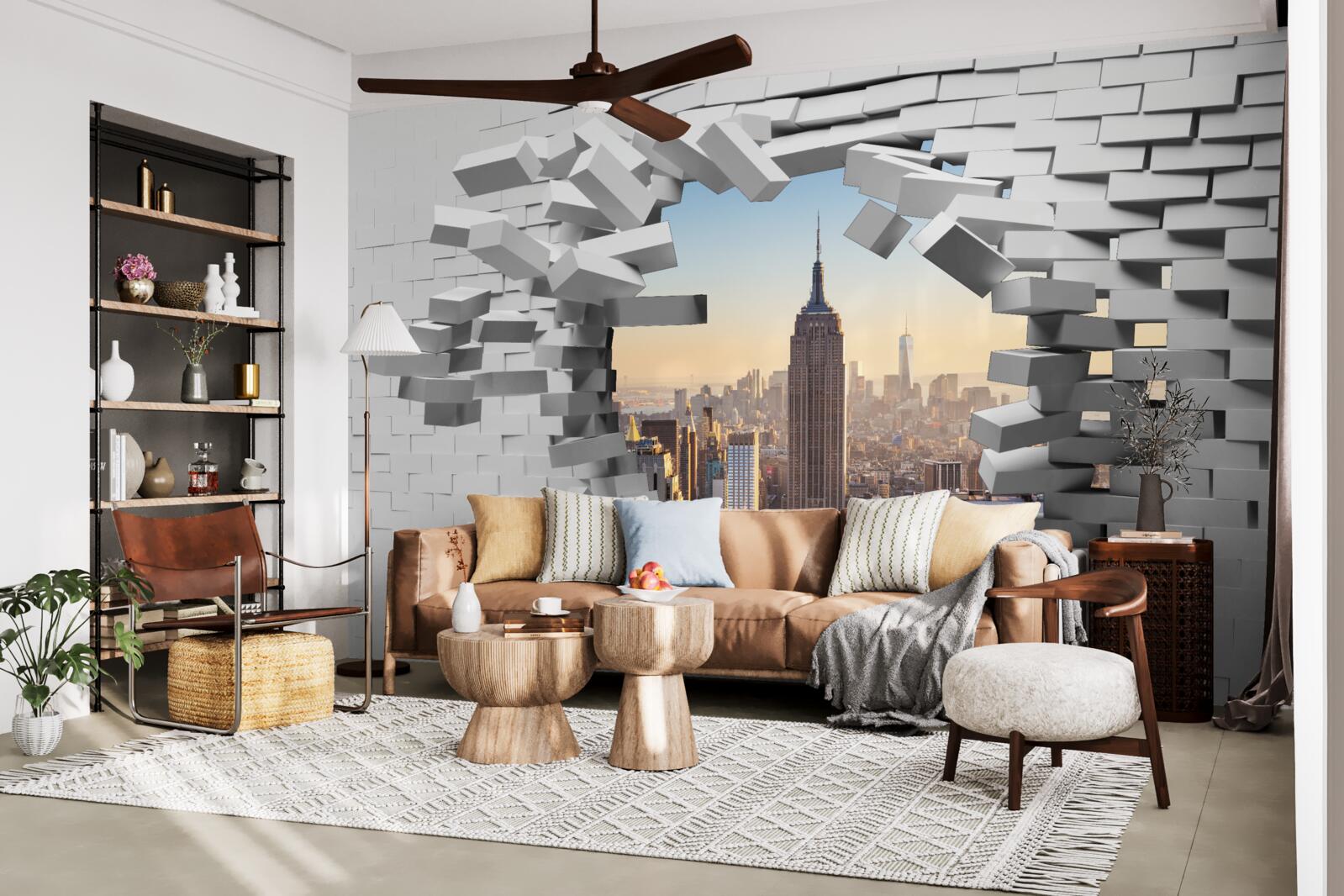 Fototapeta patrząc przez zniszczoną ścianę empire state building