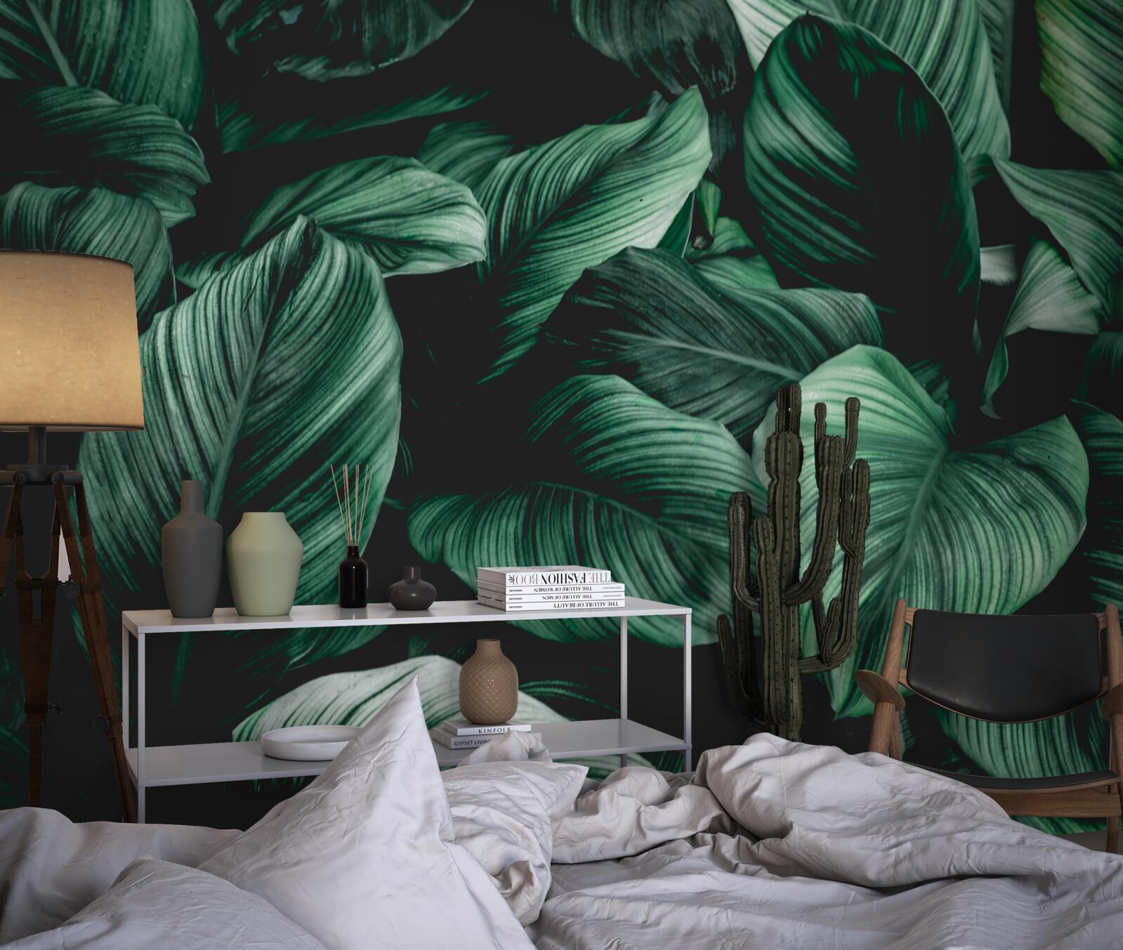 Fototapeta ciemnozielone liście tropikalne