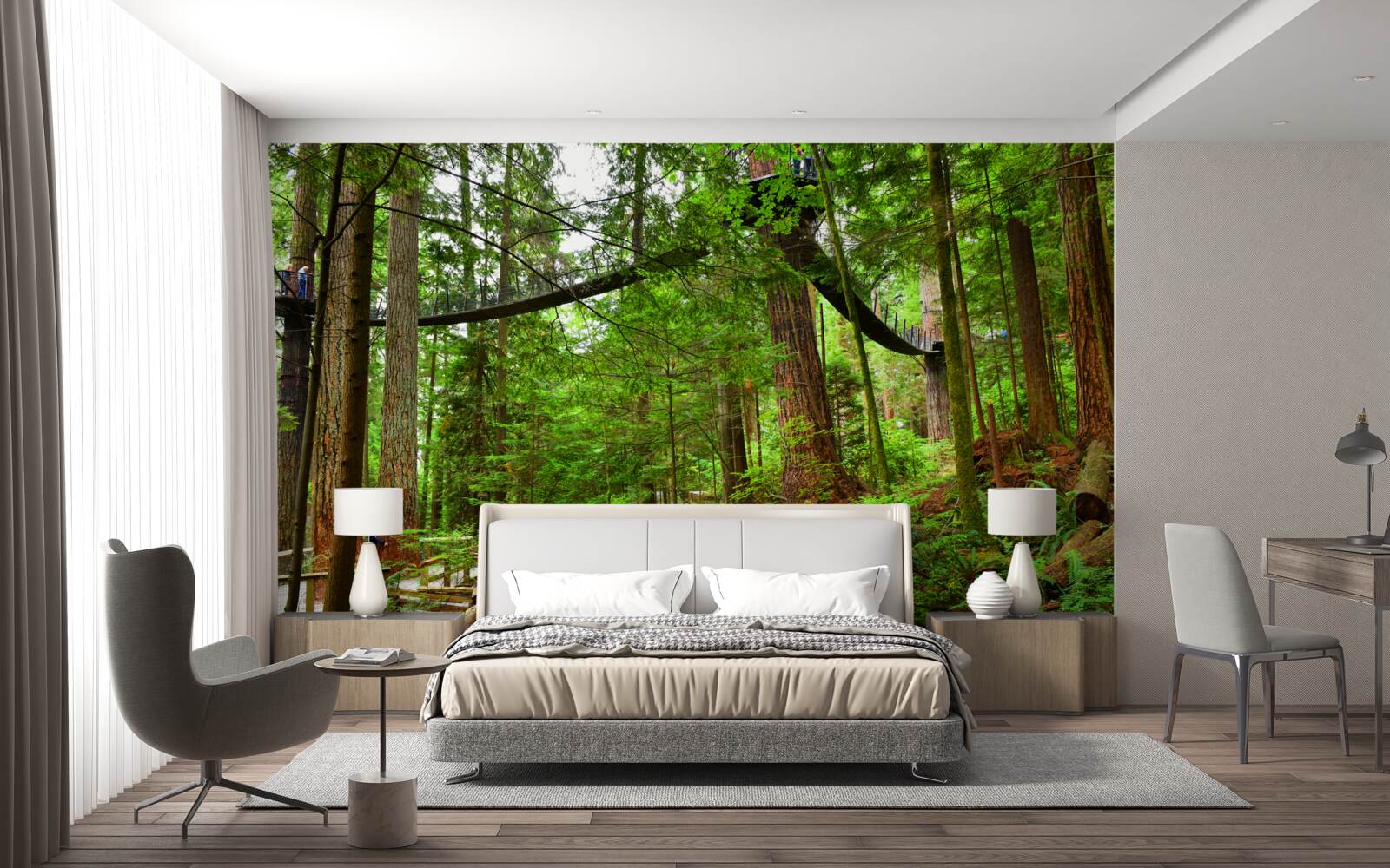 Fototapeta zawieszony most turystyczny otoczony lasem