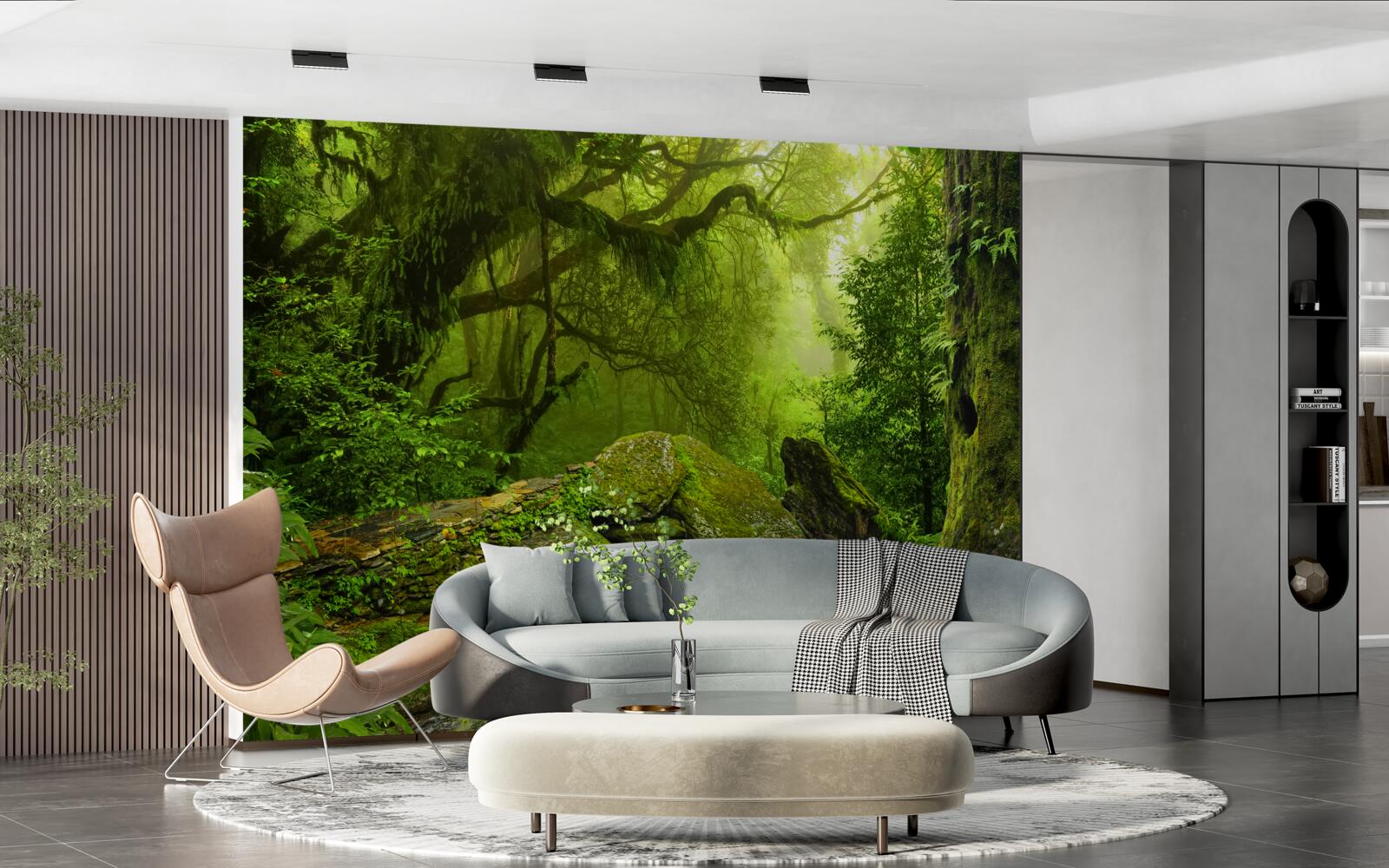 Fototapeta zielony las z wodospadem