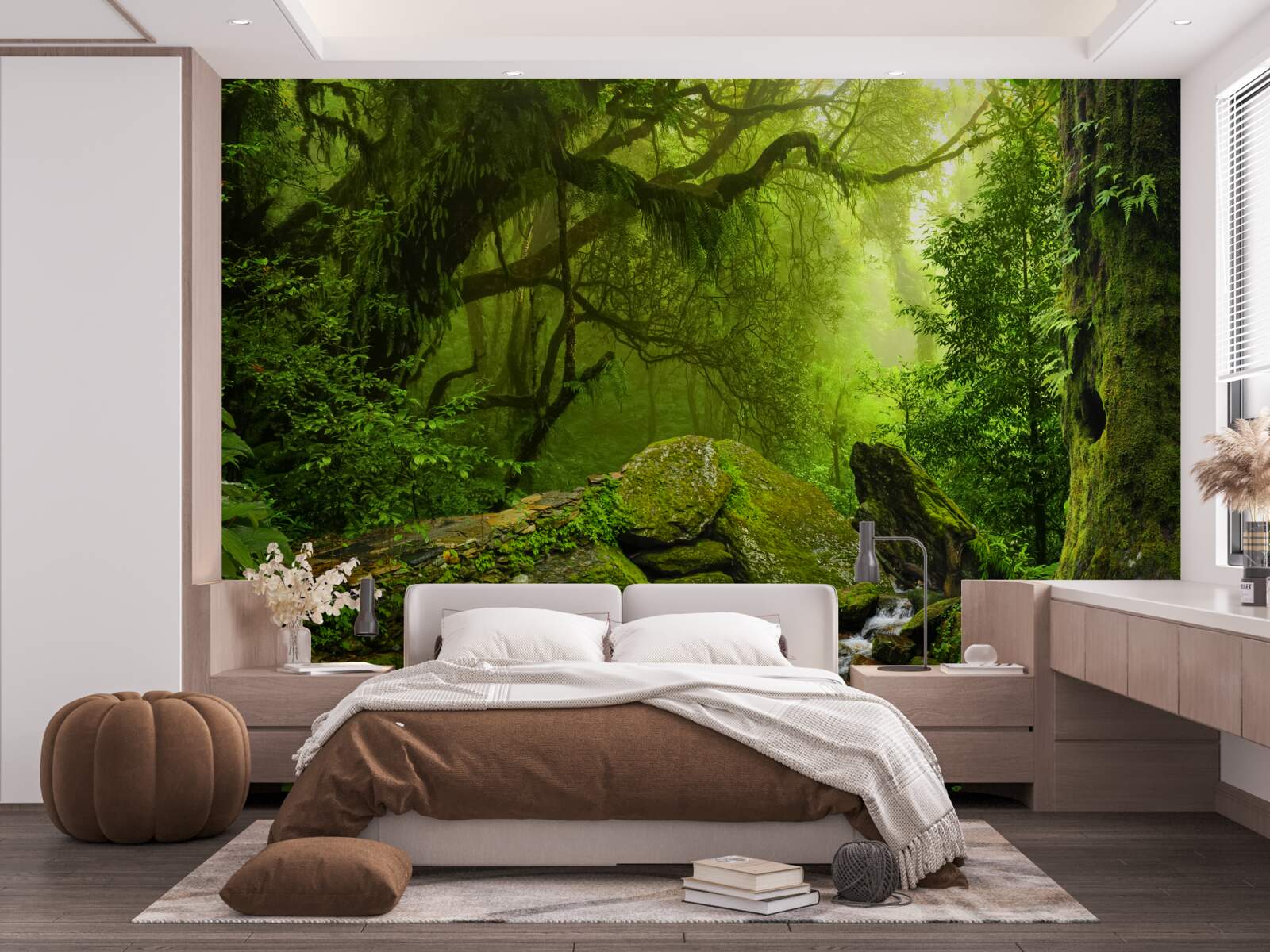 Fototapeta zielony las z wodospadem