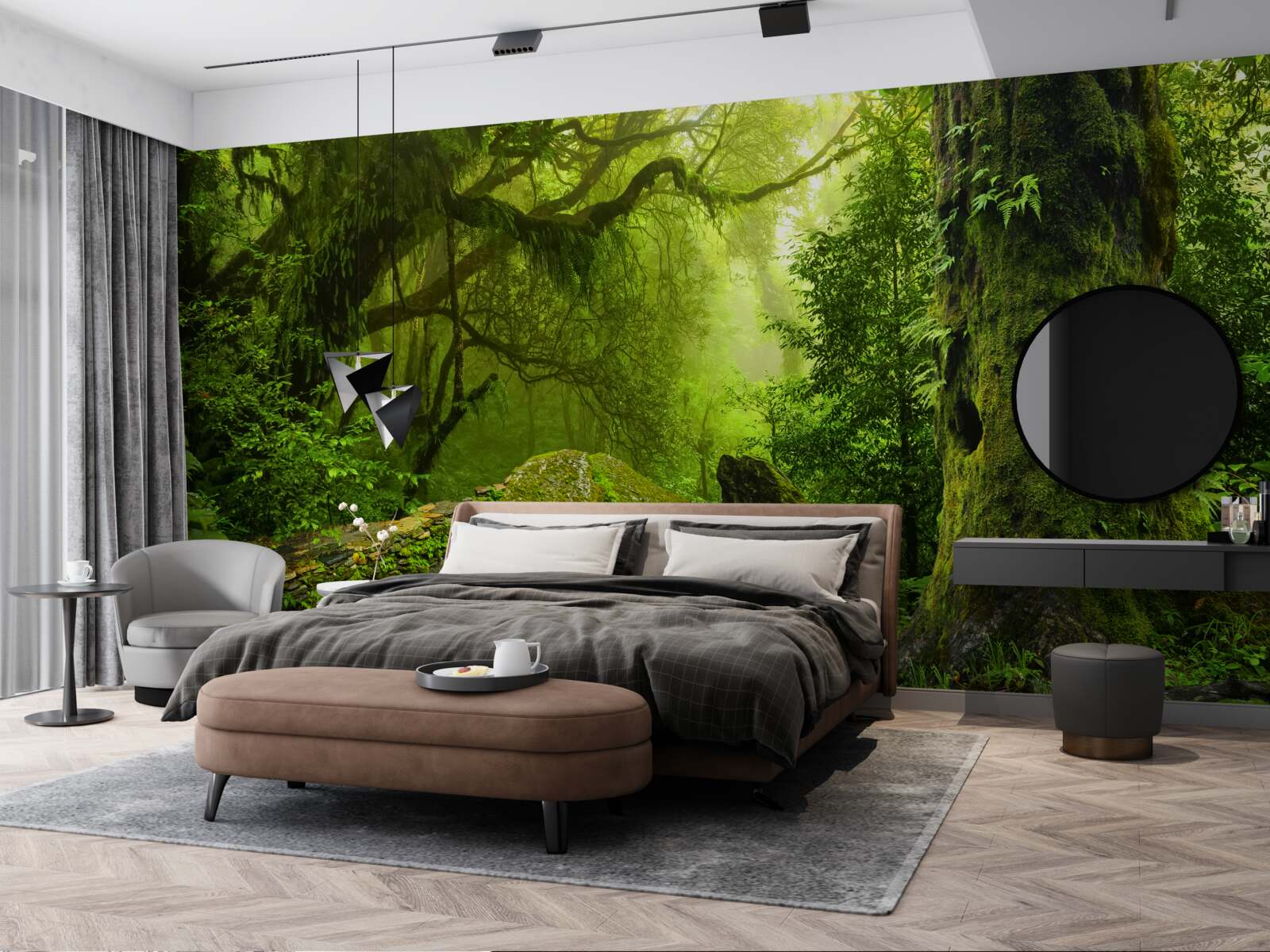 Fototapeta zielony las z wodospadem