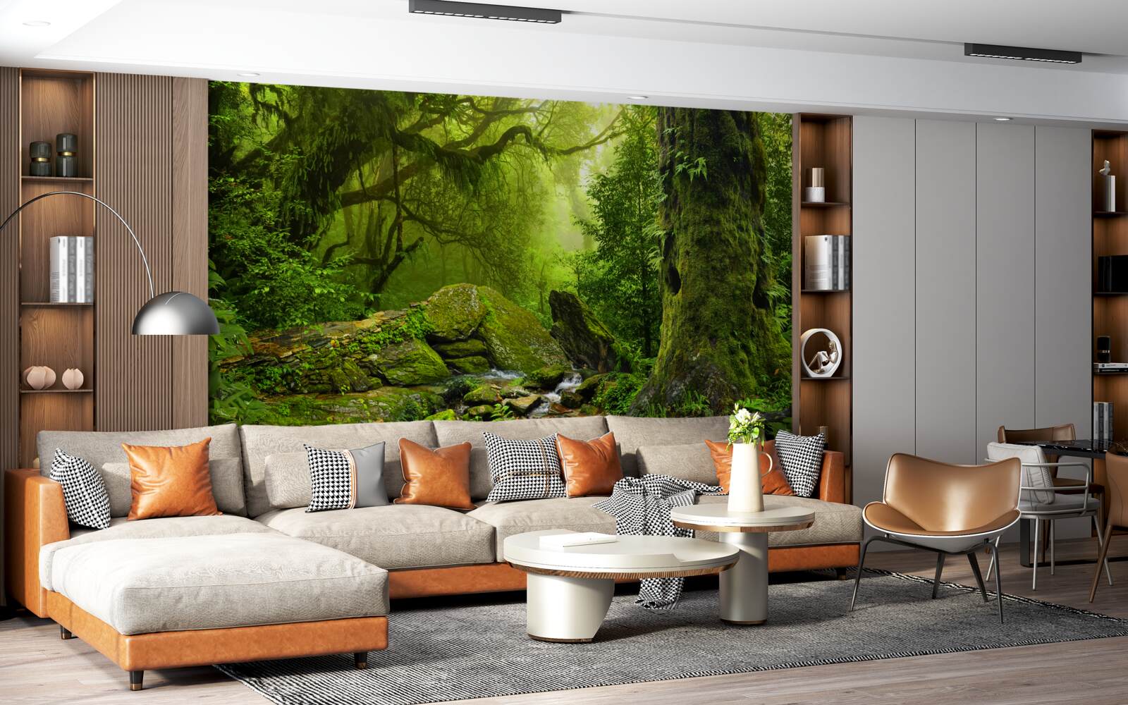 Fototapeta zielony las z wodospadem