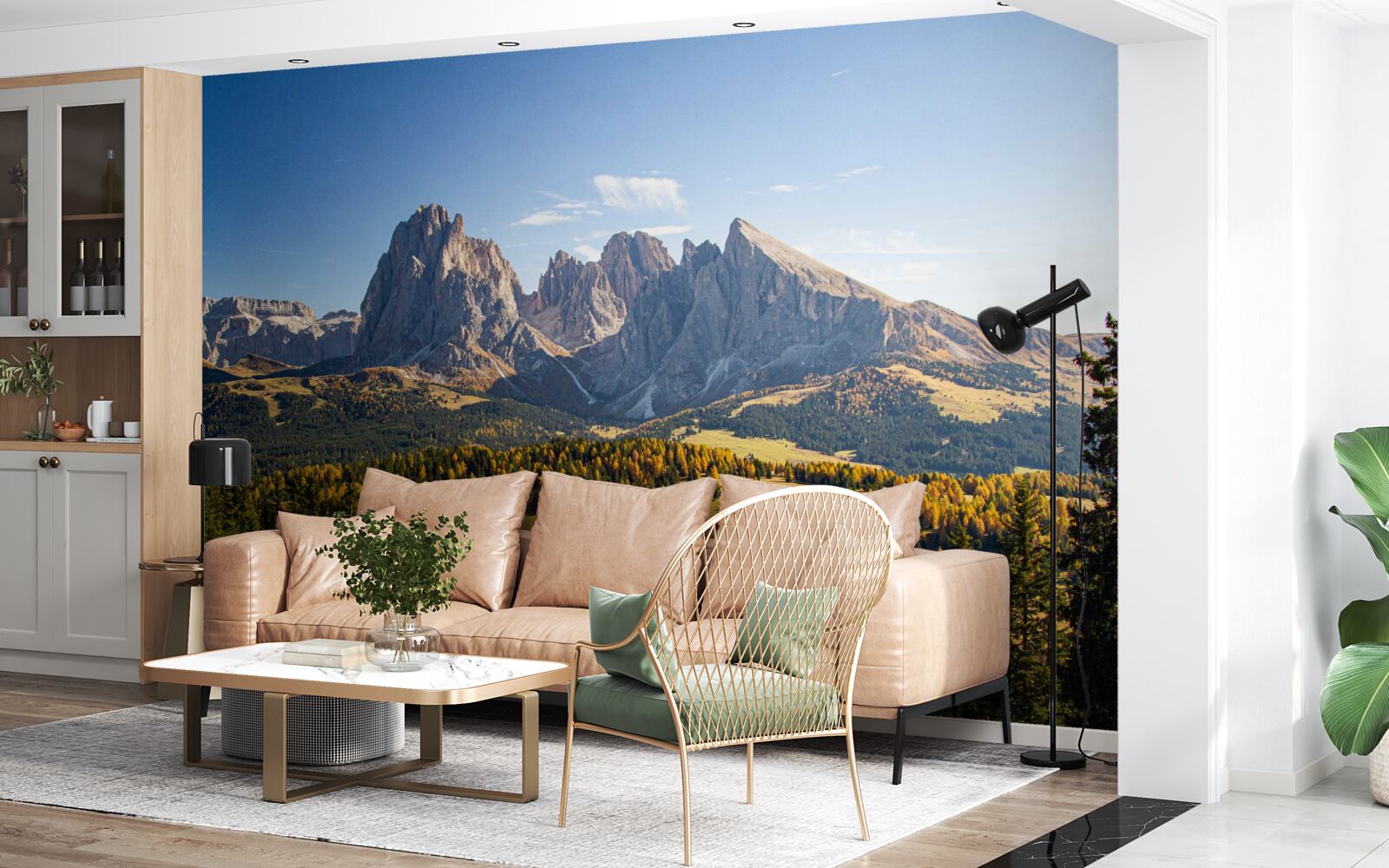 Fototapeta gęsty las i imponujące góry langkofel