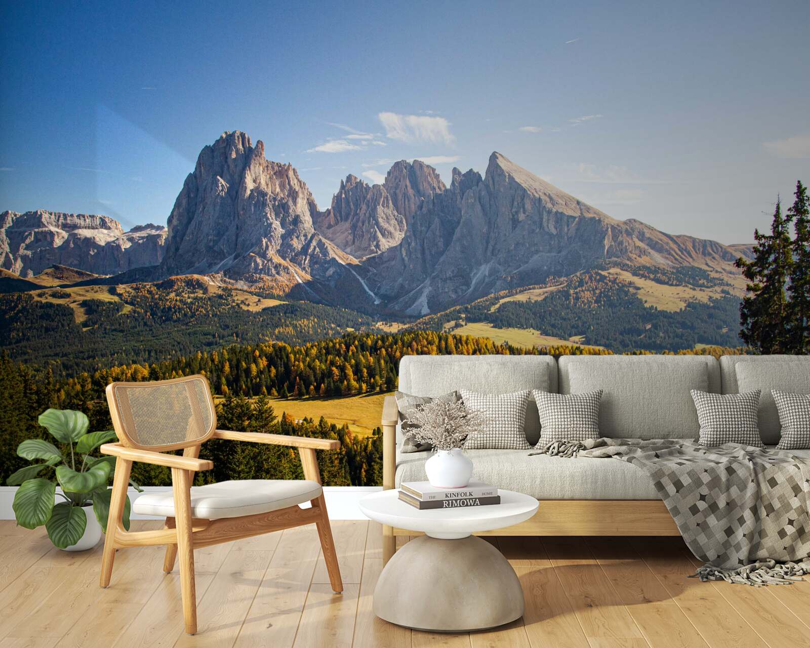 Fototapeta gęsty las i imponujące góry langkofel