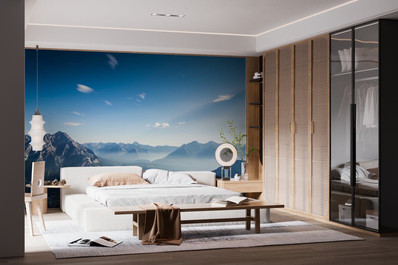 Fototapeta ze szczytów gór widać rozległe błękitne niebo