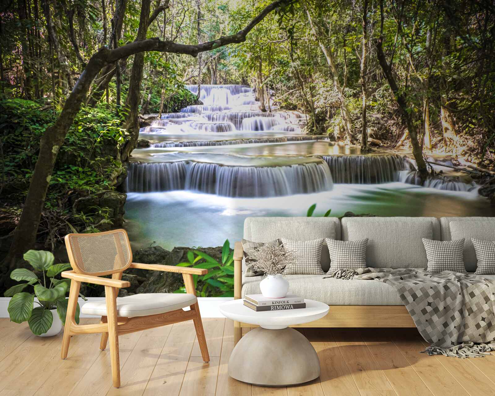 Fototapeta leśne wodospady spadające kaskadą o świcie