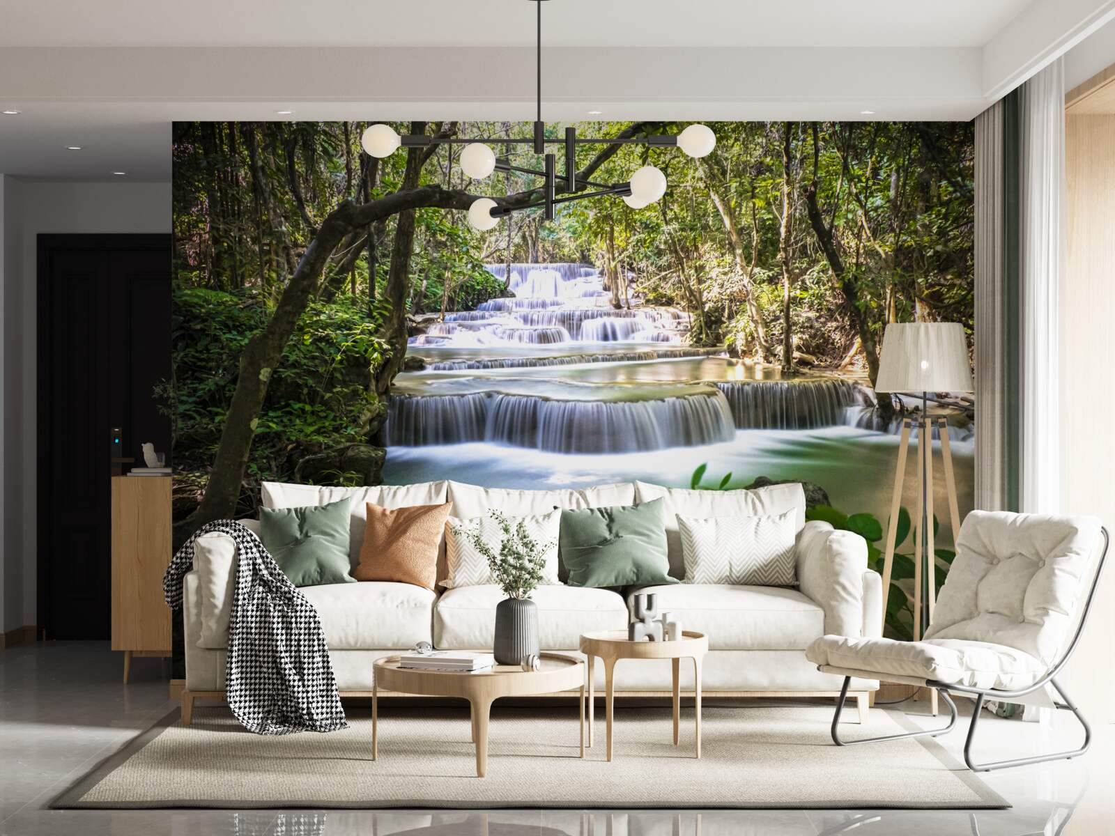 Fototapeta leśne wodospady spadające kaskadą o świcie