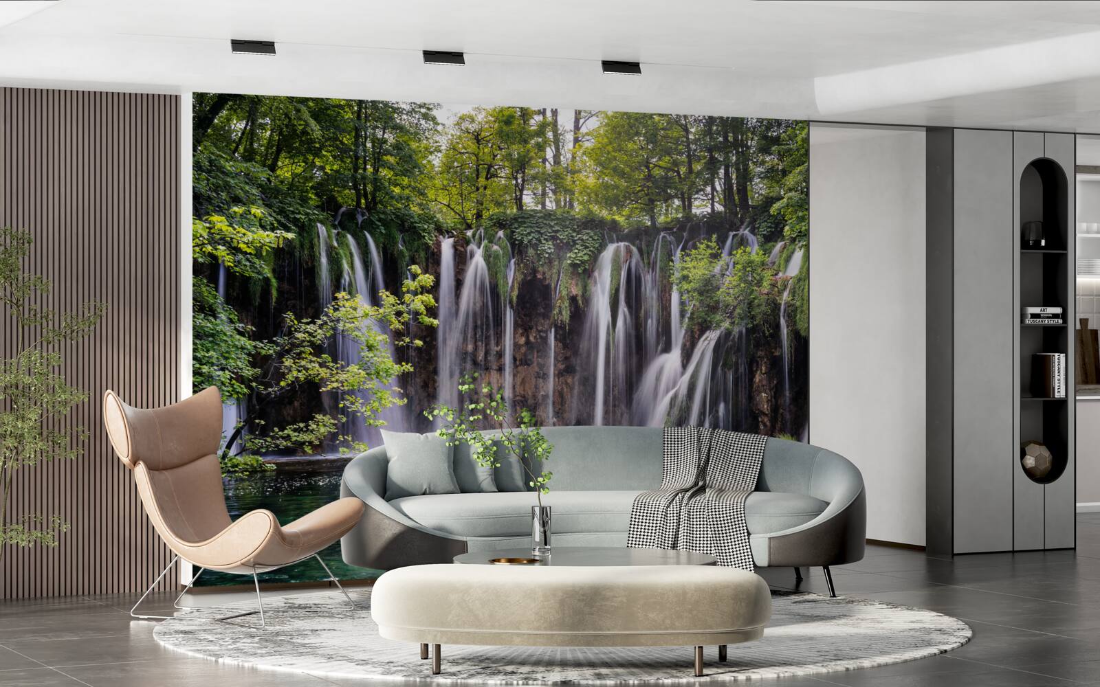 Fototapeta wodospady wpływające do czystego jeziora