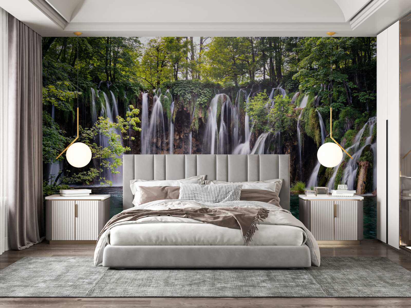 Fototapeta wodospady wpływające do czystego jeziora