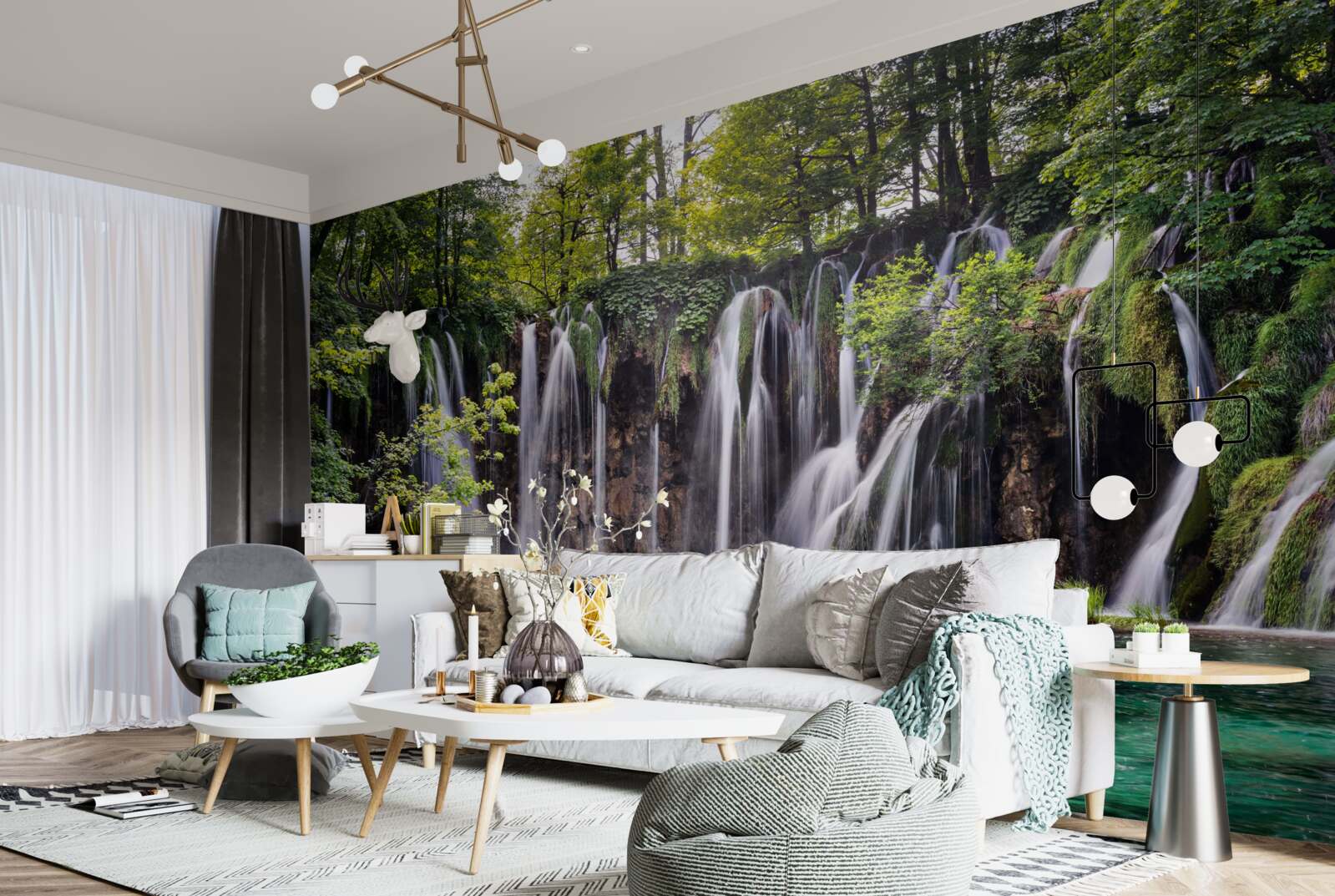 Fototapeta wodospady wpływające do czystego jeziora