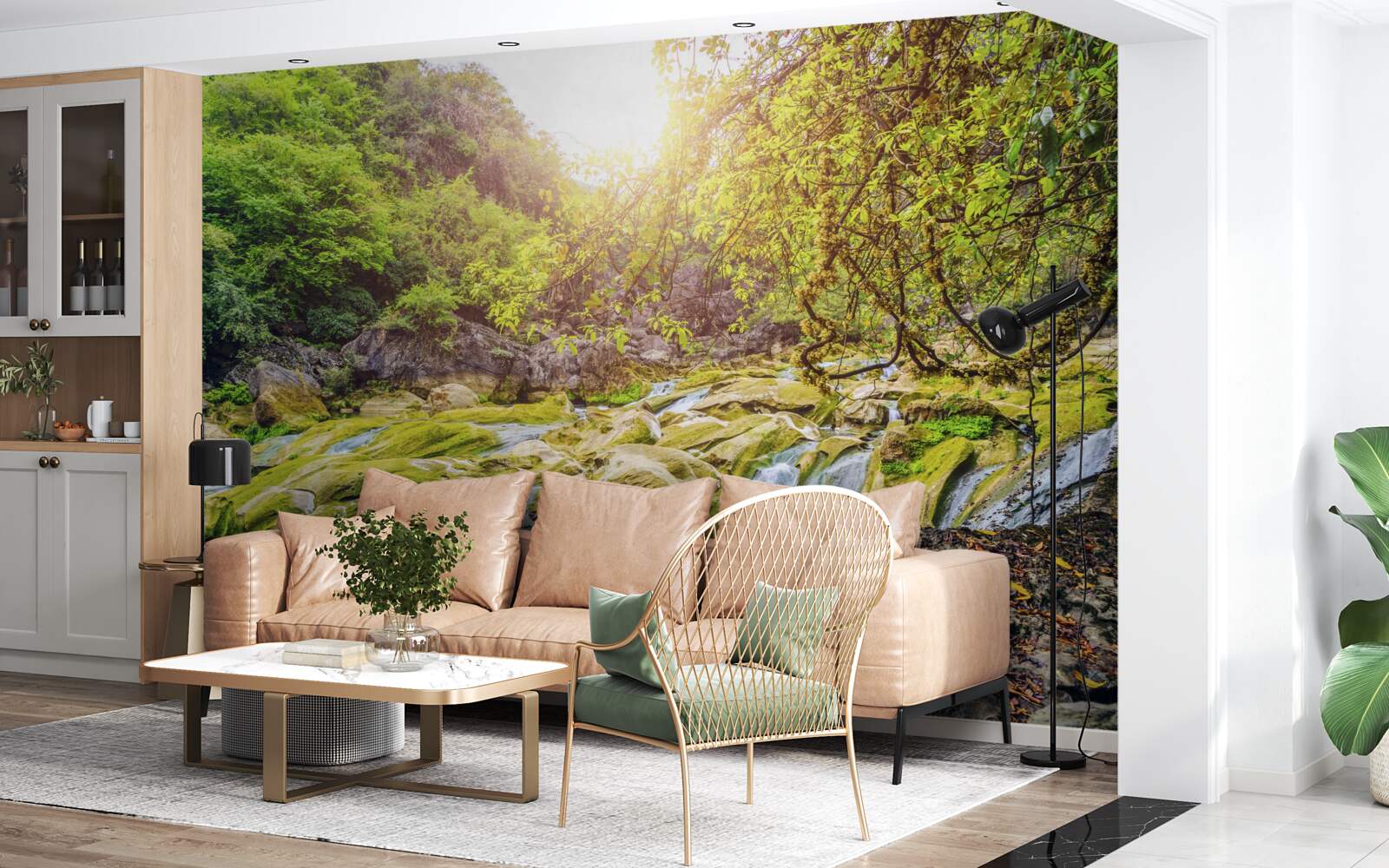 Fototapeta wschód słońca nad rzeką z jej kolorową przyrodą