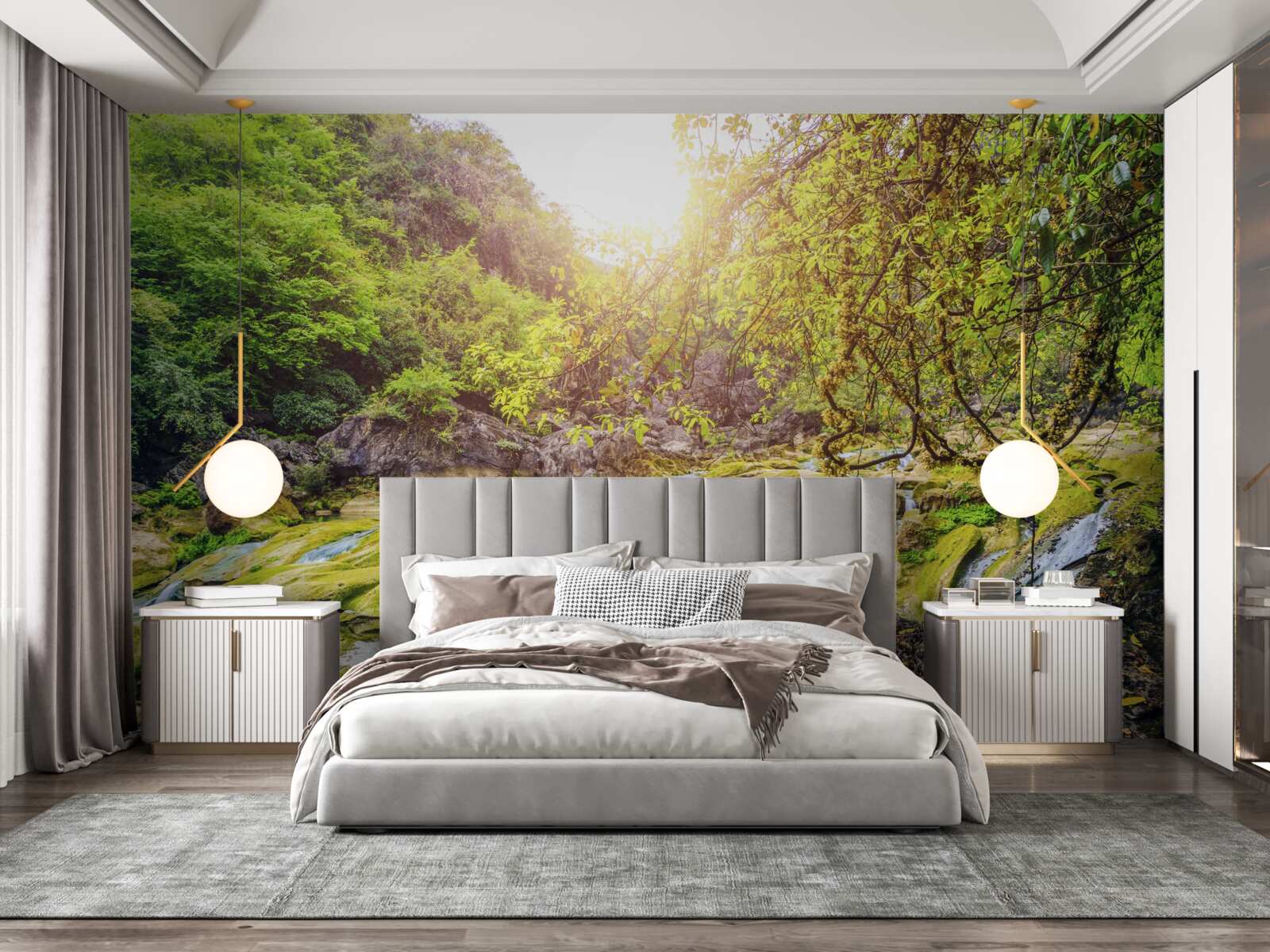 Fototapeta wschód słońca nad rzeką z jej kolorową przyrodą