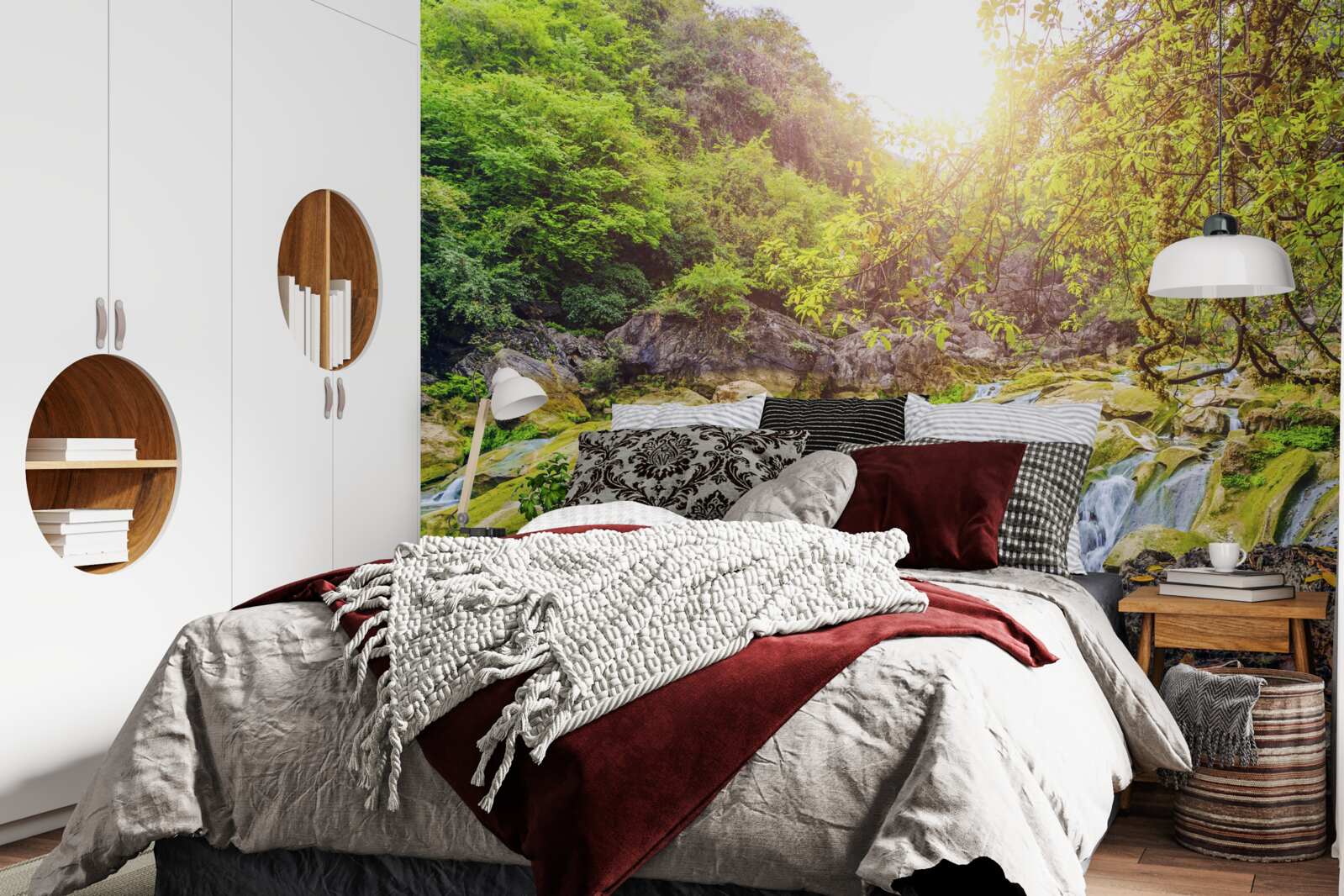 Fototapeta wschód słońca nad rzeką z jej kolorową przyrodą