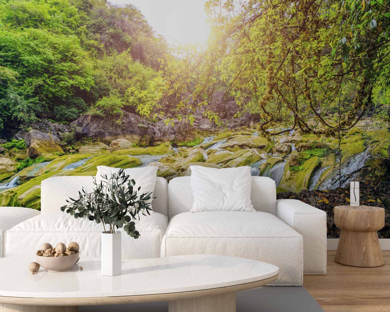 Fototapeta wschód słońca nad rzeką z jej kolorową przyrodą